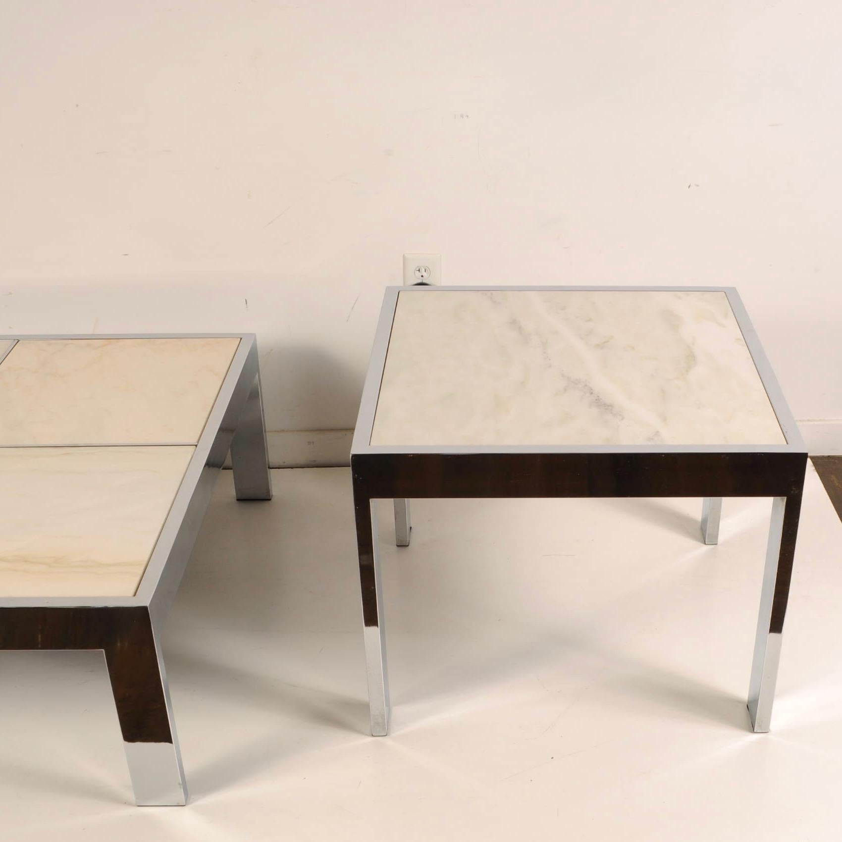 Pace Collection Marble & Chrome Coffee and Side Tables 1
