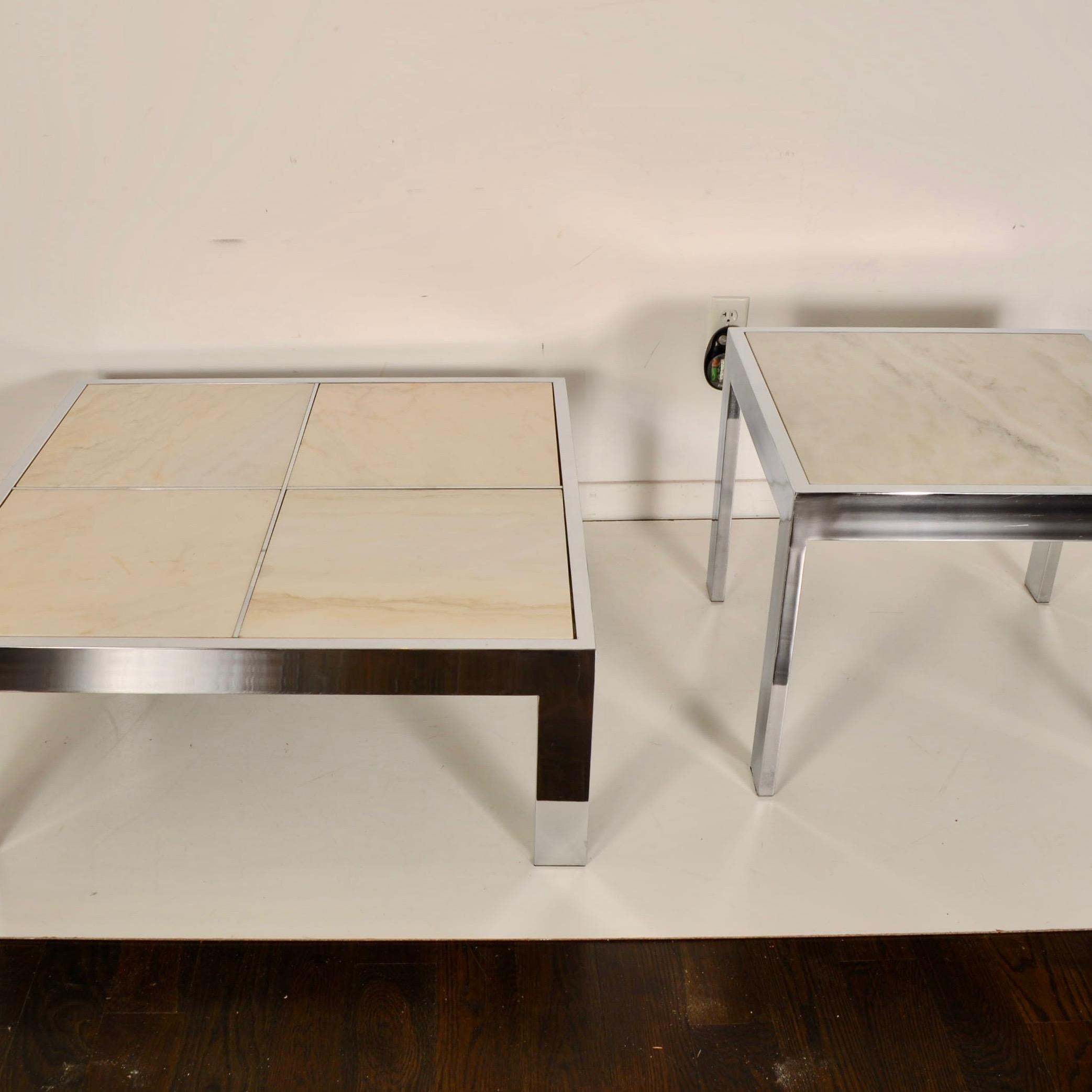 Pace Collection Marble & Chrome Coffee and Side Tables 2