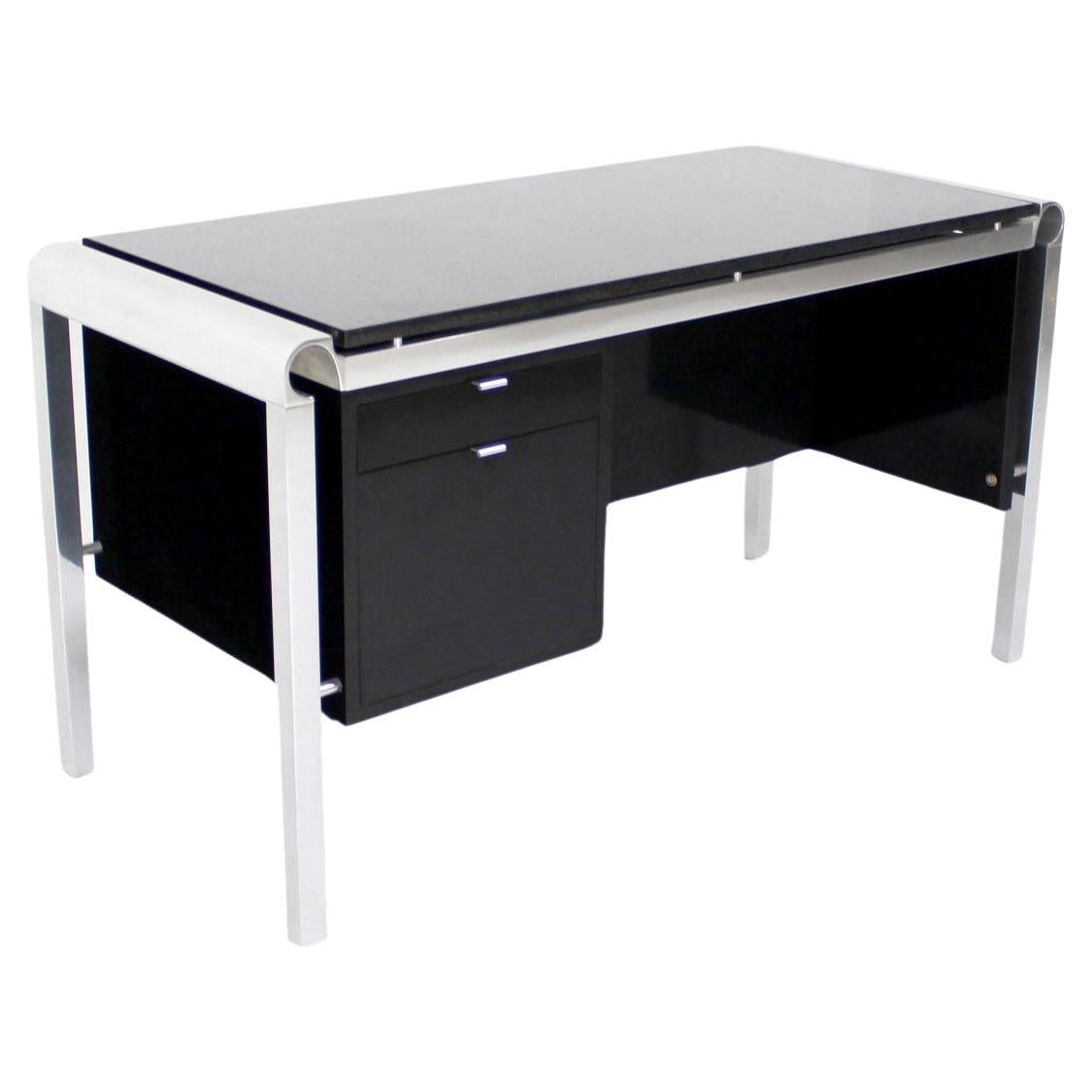 Pace Collection Mid Century Italian Modern Thick Black Marble Granite Top Desk For Sale