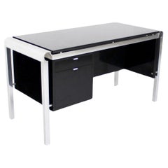 Pace Collection Mid Century Italian Modern Modernity Bureau épais en marbre noir avec plateau en granit