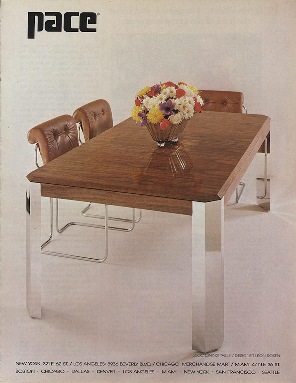 Mid-Century Modern Pace Collection Model 5500 Burl & Chrome Dining Table by Leon Rosen