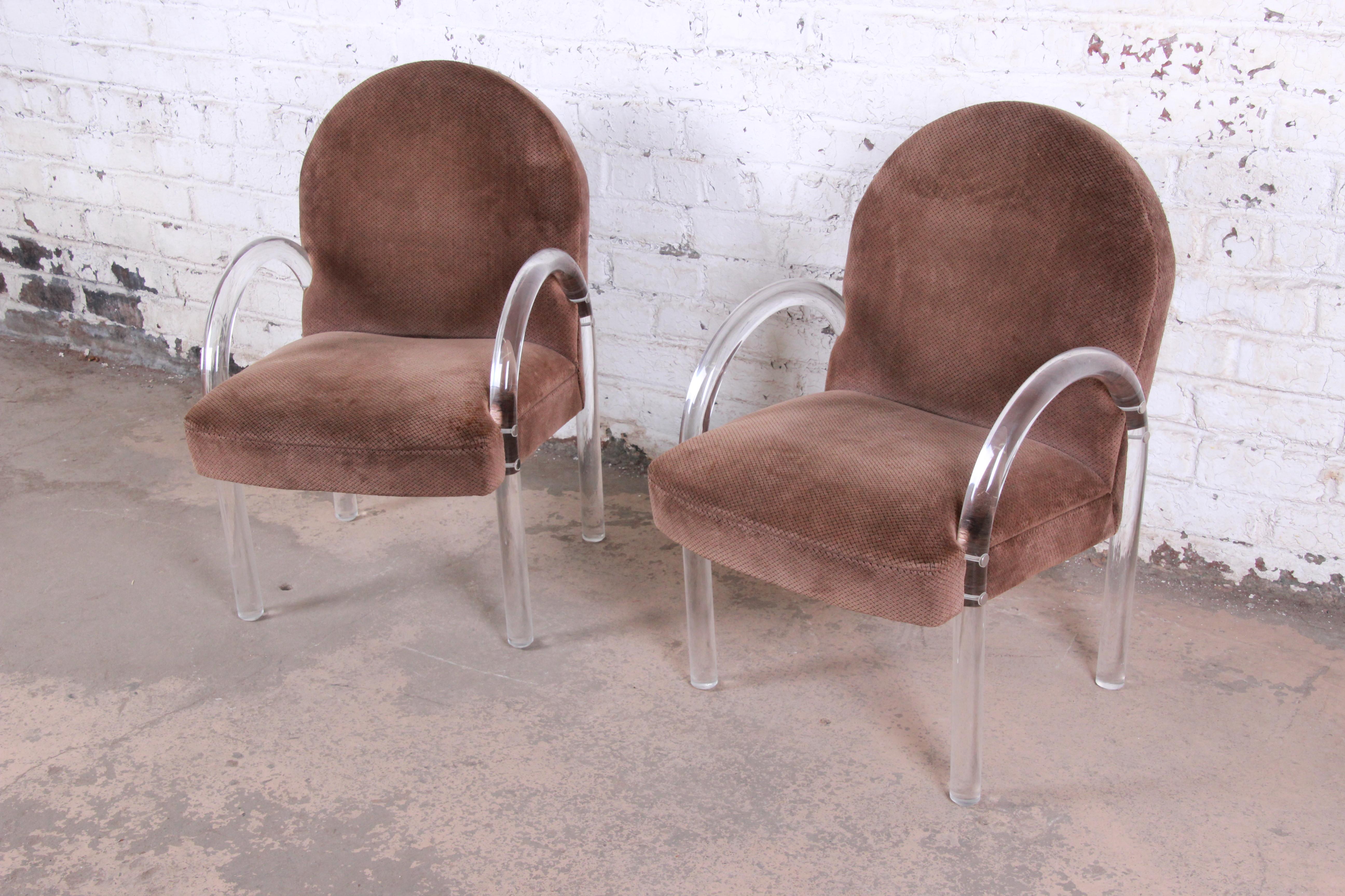 Pace Collection Modern Art Deco Lucite Waterfall Armchairs, Pair In Good Condition In South Bend, IN