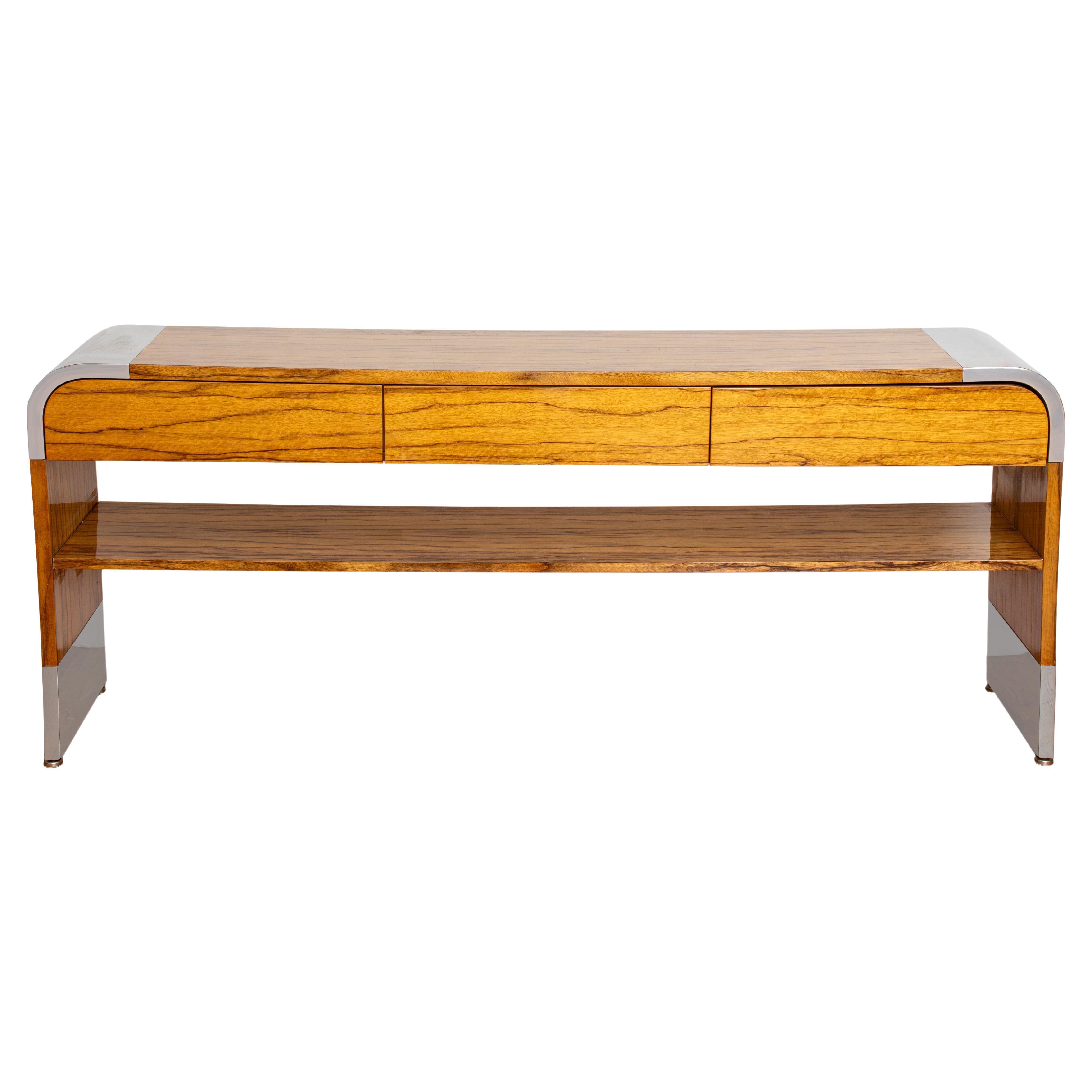 Pace Collection Modern Chrome and Rosewood Console For Sale