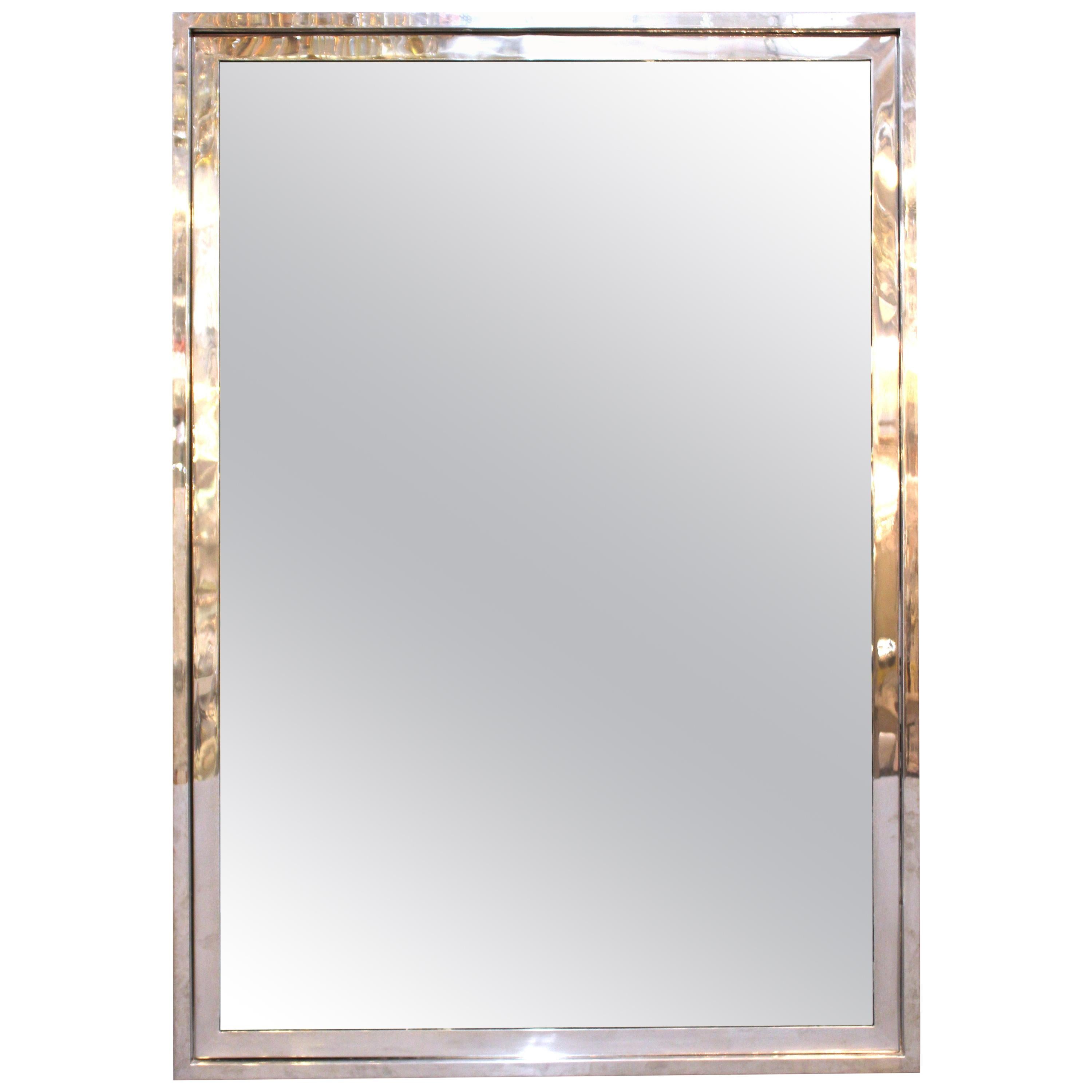 Pace Collection Modern Chromed Metal Frame Mirror For Sale