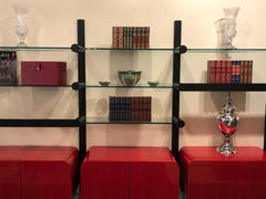 Janet Schwietzer, Modern Obra Bookshelf, Red Lacquer, Steel, Glass, 1990s