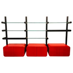 Janet Schwietzer, Pace, estantería Obra Moderna, laca roja, acero, cristal, años 90