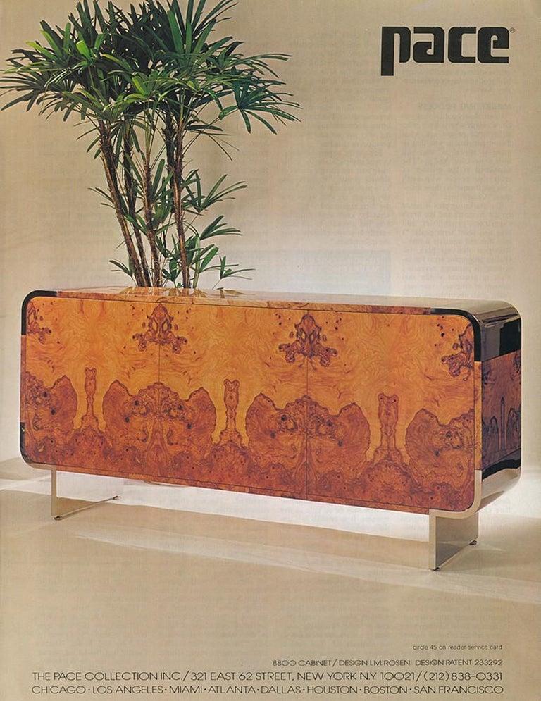 American Pace Collection Olive Burl and Chrome Sideboard by Irving Rosen