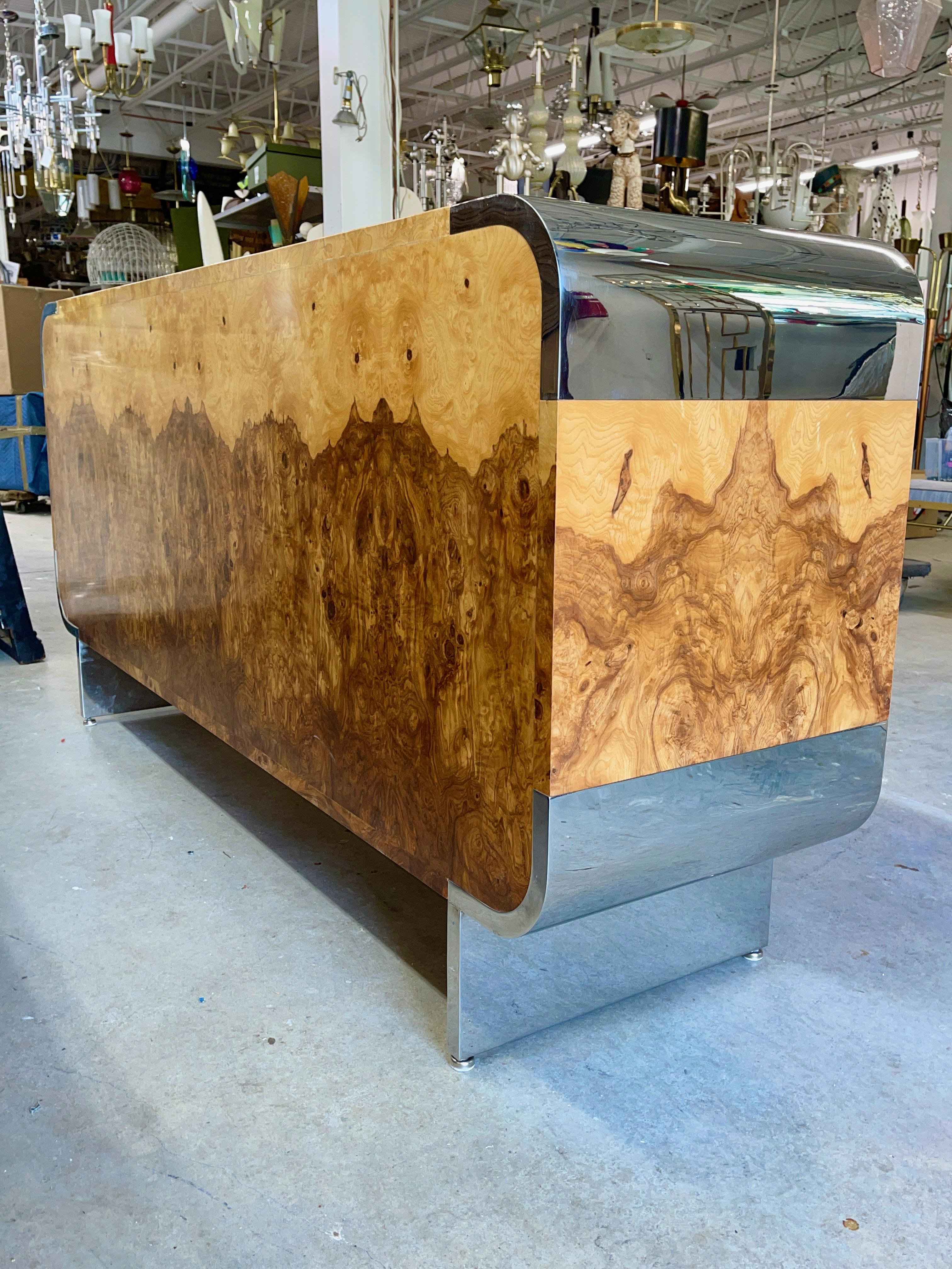 Pace Collection Olive Burl and Chrome Sideboard by Irving Rosen 6