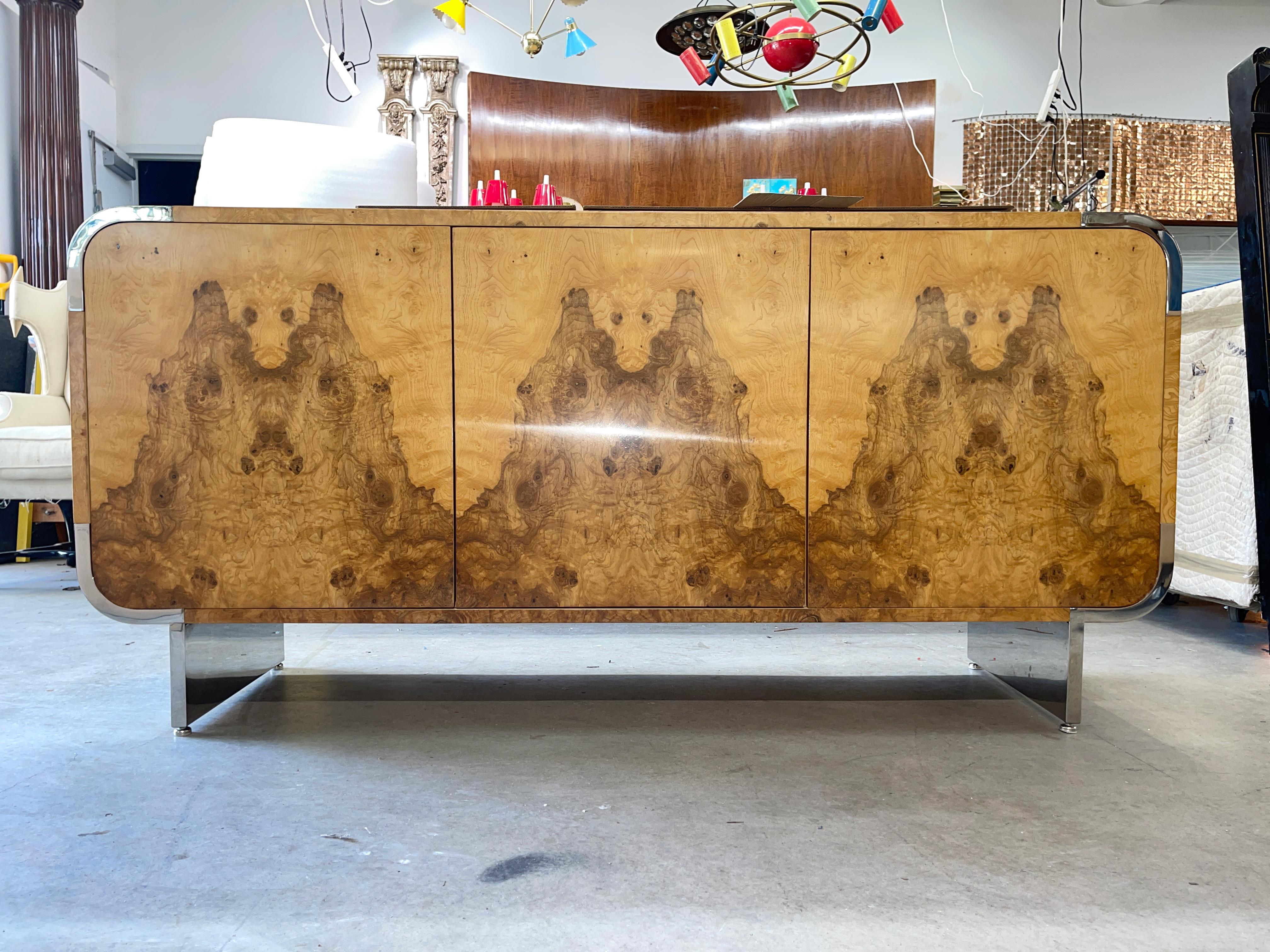 Pace Collection Olive Burl and Chrome Sideboard by Irving Rosen 1