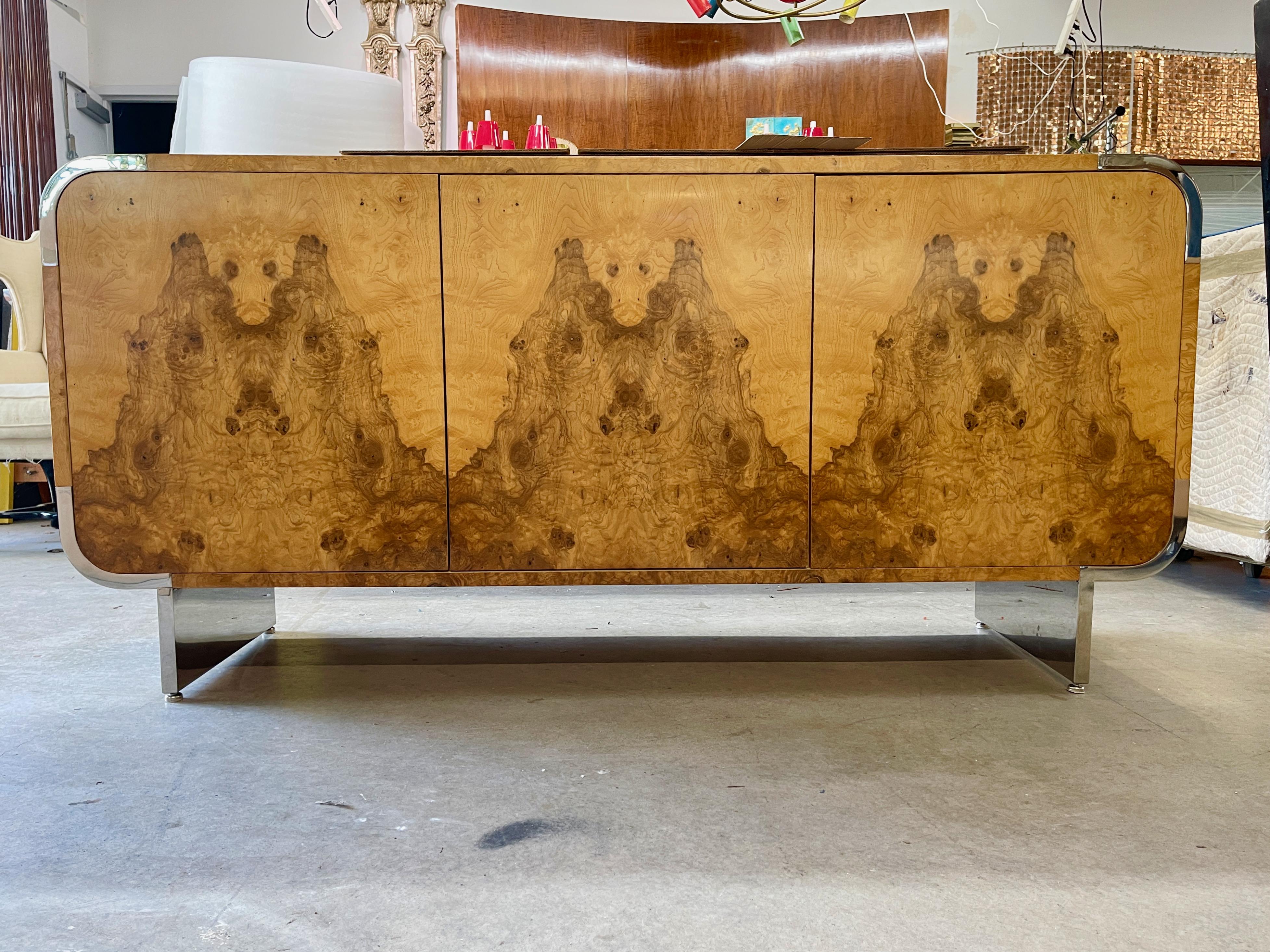 Pace Collection Olive Burl and Chrome Sideboard by Irving Rosen 2