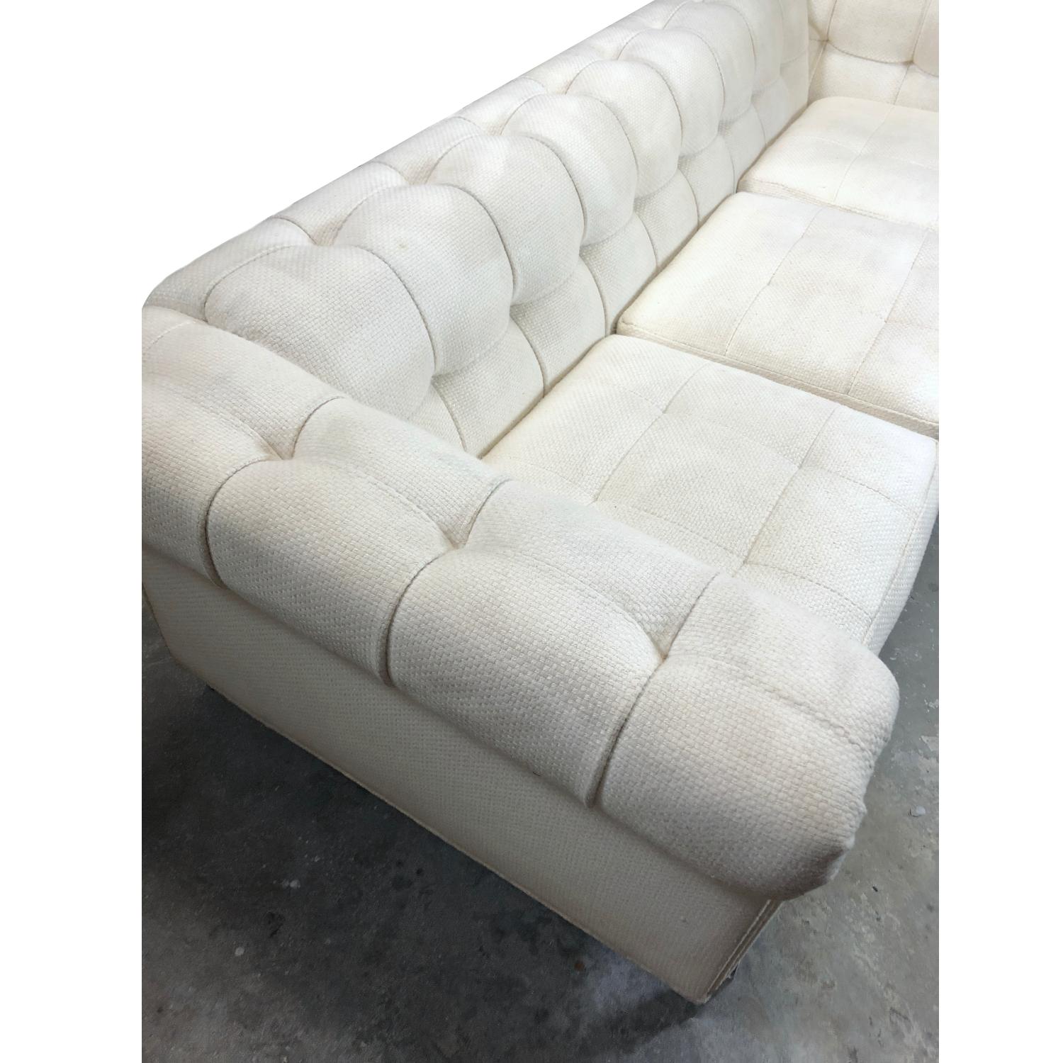 Mid-Century Modern Pace Collection Original White Tufted Tuxedo Sofa on Chrome Legs