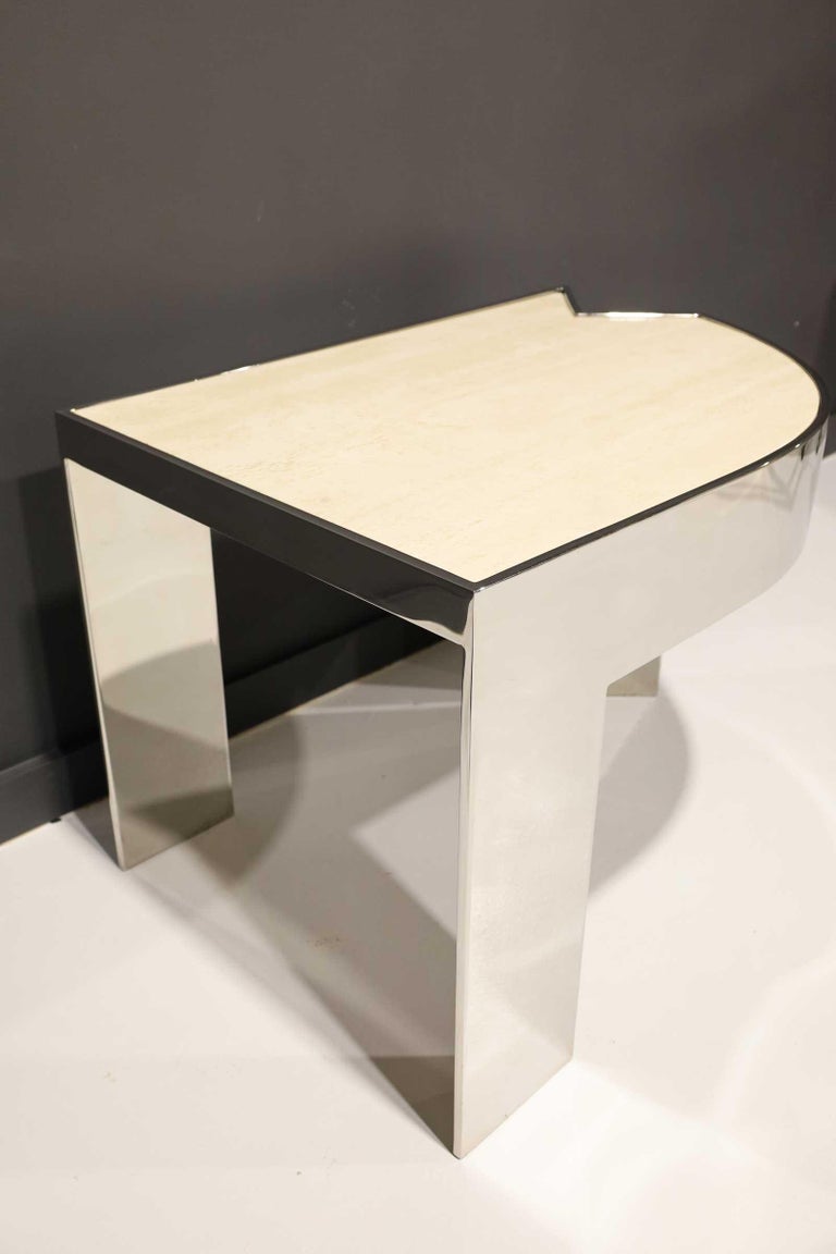 Pace Collection Polished Steel and Travertine Side Table Rare For Sale 2