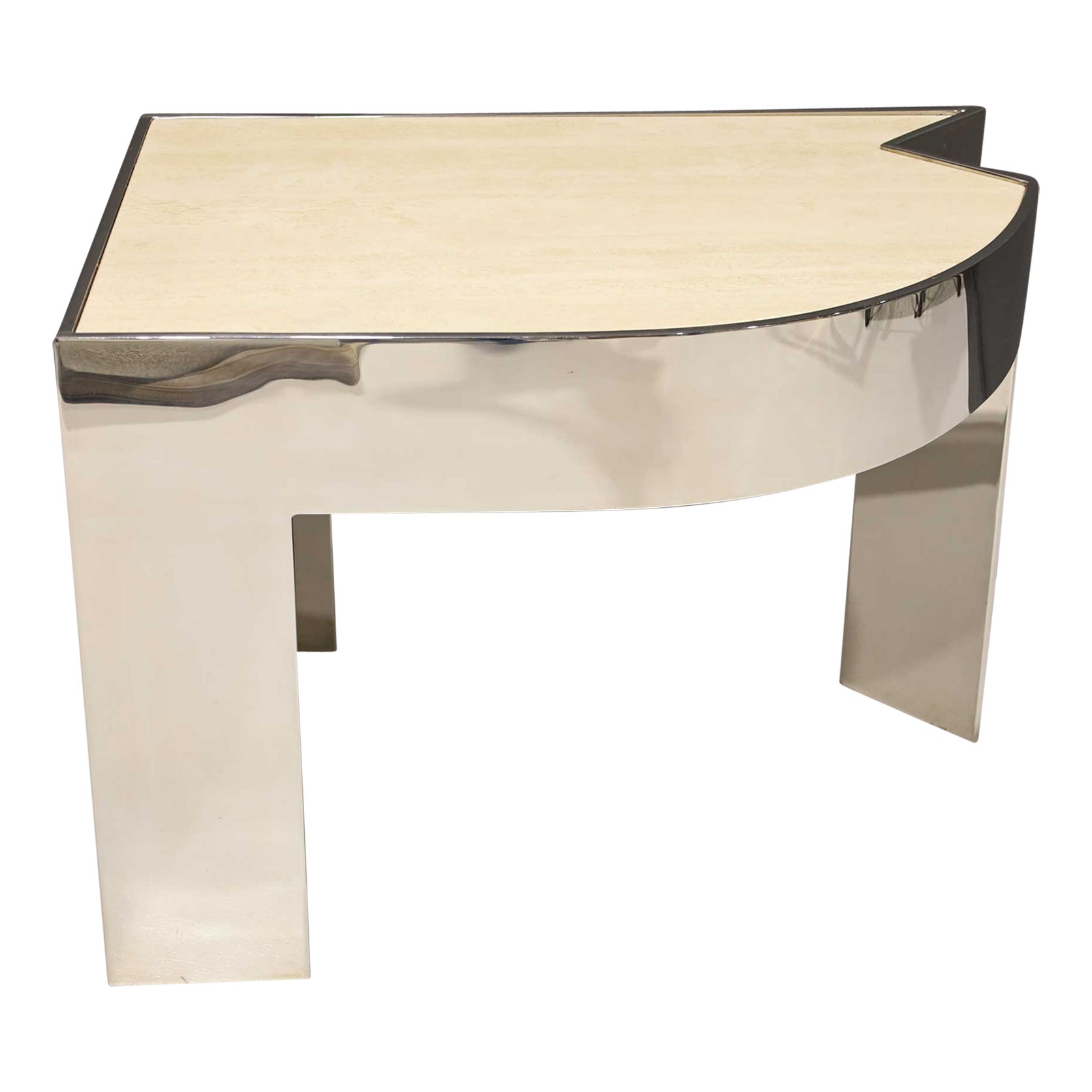 Pace Collection Polished Steel and Travertine Side Table Rare