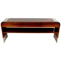 Pace Collection Rosewood and Chrome Console Table by Leon Rosen