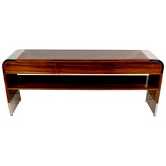 Pace Collection Rosewood and Chrome Console Table by Leon Rosen