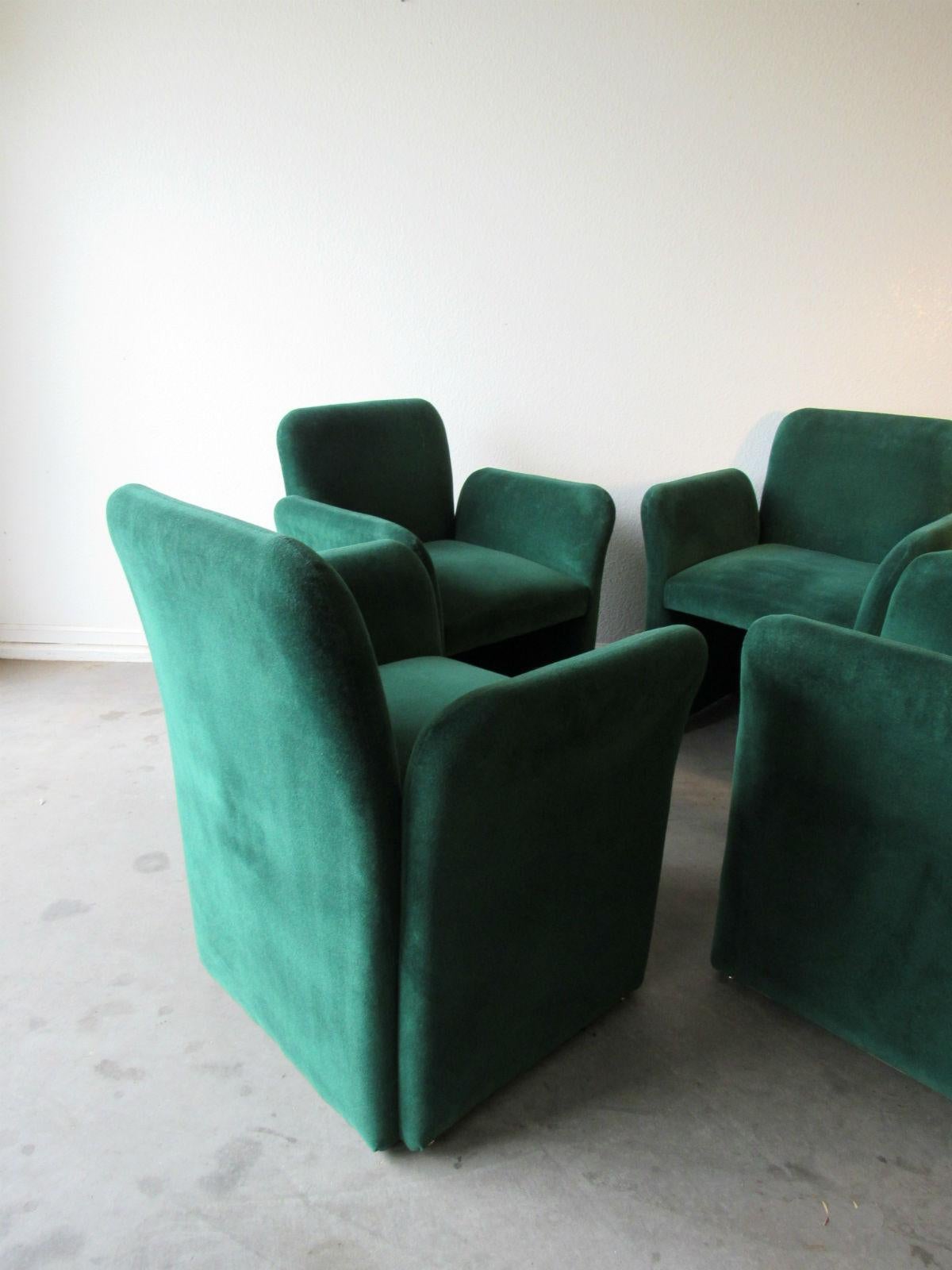 Post-Modern Emerald Green Velvet Upholstered Armchairs by Leon Rosen for Pace 1980s