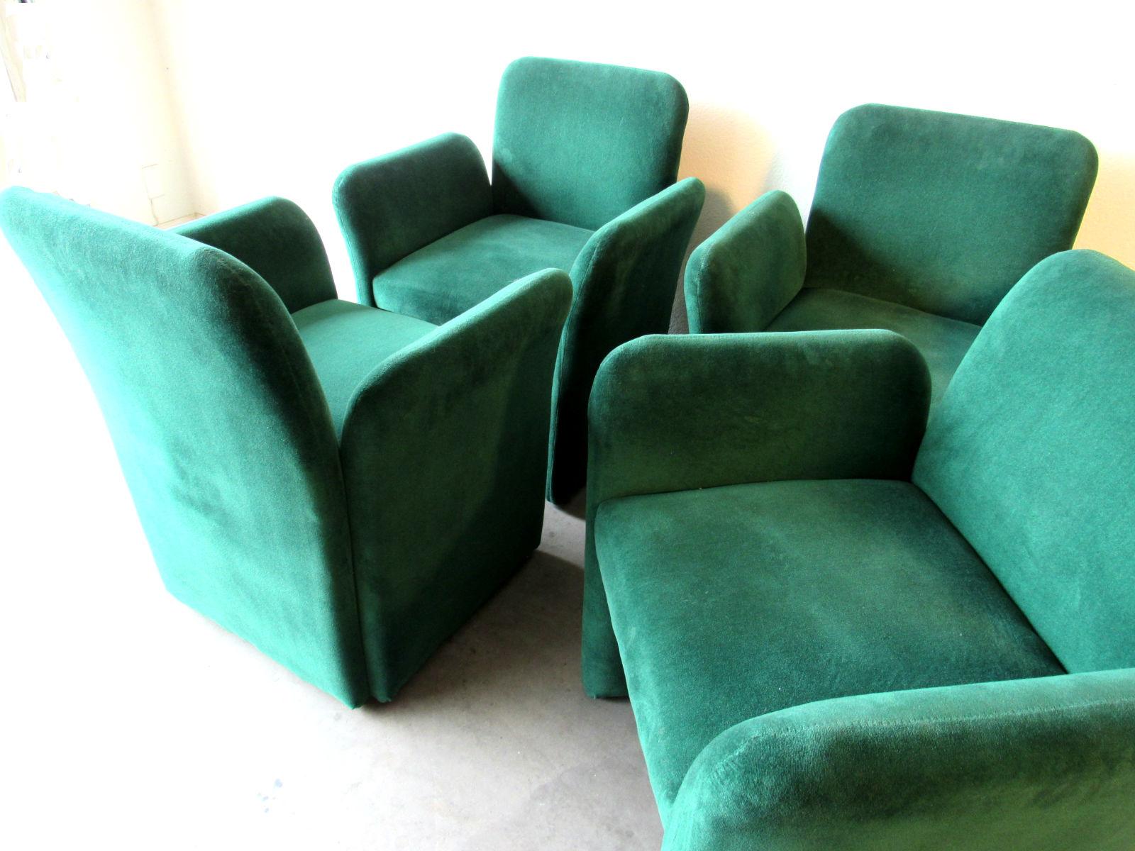 American Emerald Green Velvet Upholstered Armchairs by Leon Rosen for Pace 1980s