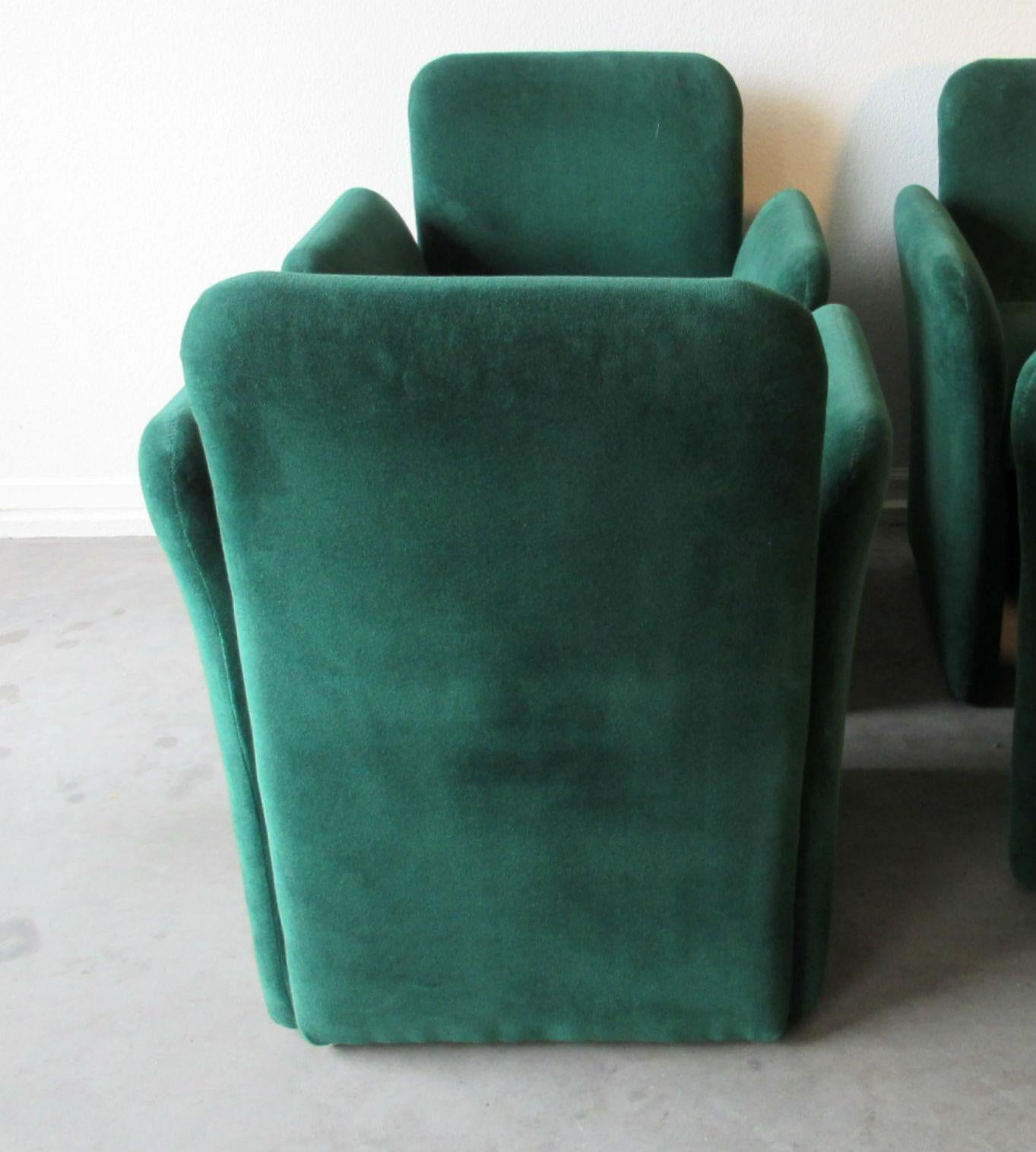 20th Century Emerald Green Velvet Upholstered Armchairs by Leon Rosen for Pace 1980s