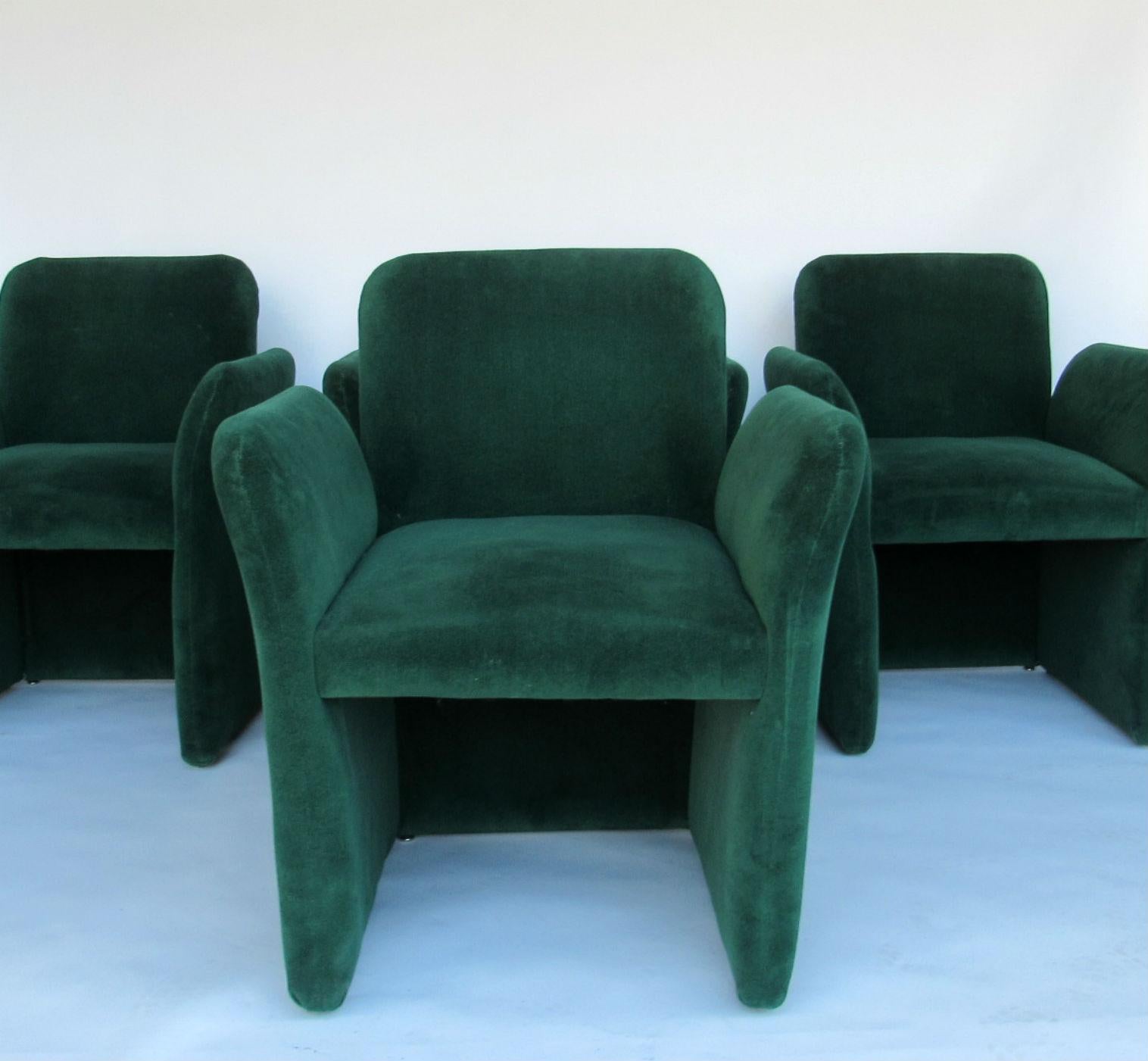 Upholstery Emerald Green Velvet Upholstered Armchairs by Leon Rosen for Pace 1980s