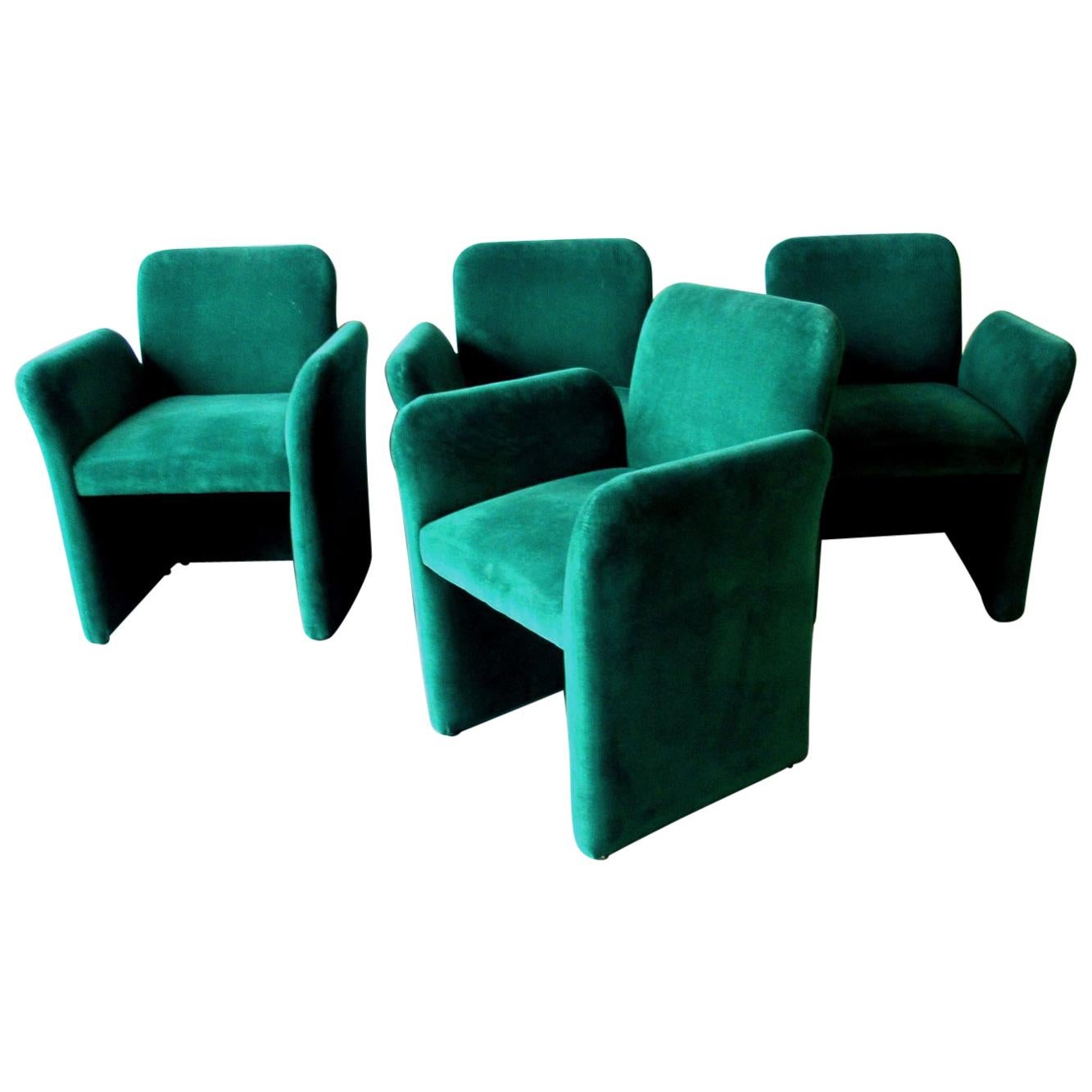 Emerald Green Velvet Upholstered Armchairs by Leon Rosen for Pace 1980s