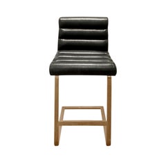Pace Collection Set of Three Brass Bar Stools with Calf Skin Seats, 1970s