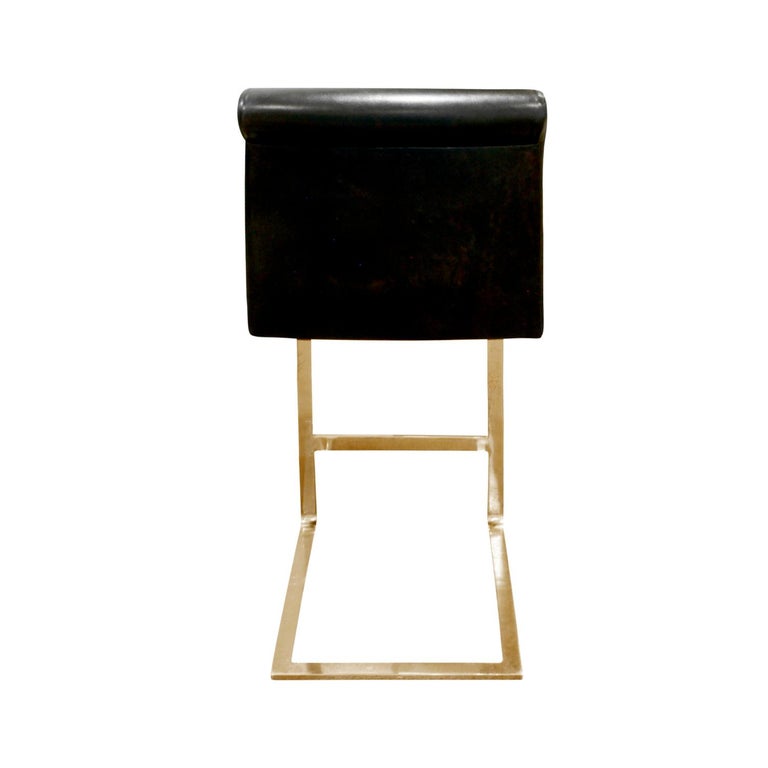 Pace Collection Set of Three Brass Bar Stools with Calf Skin Seats ...