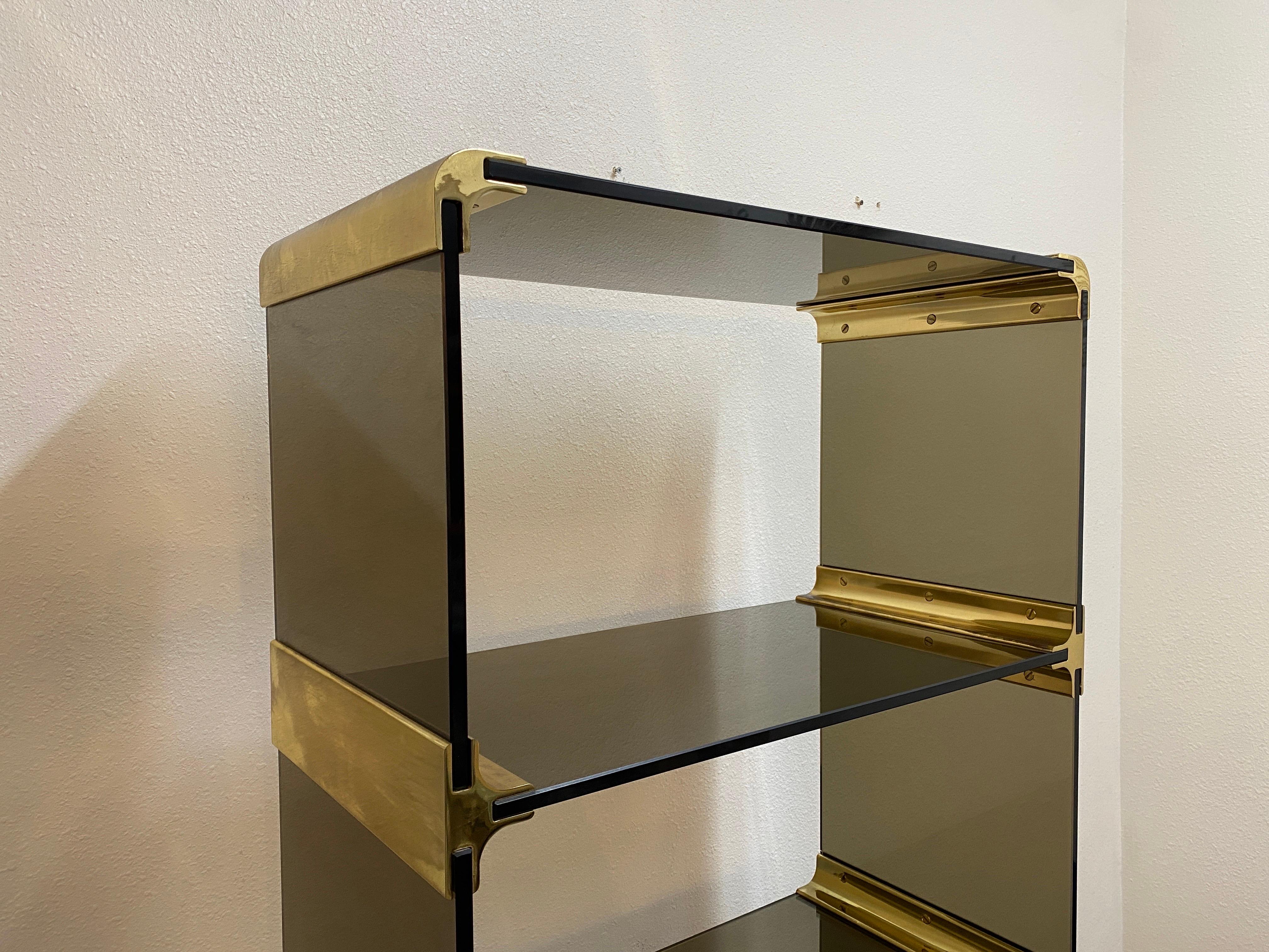 American Pace Collection Smoke Glass and Brass Etagere For Sale