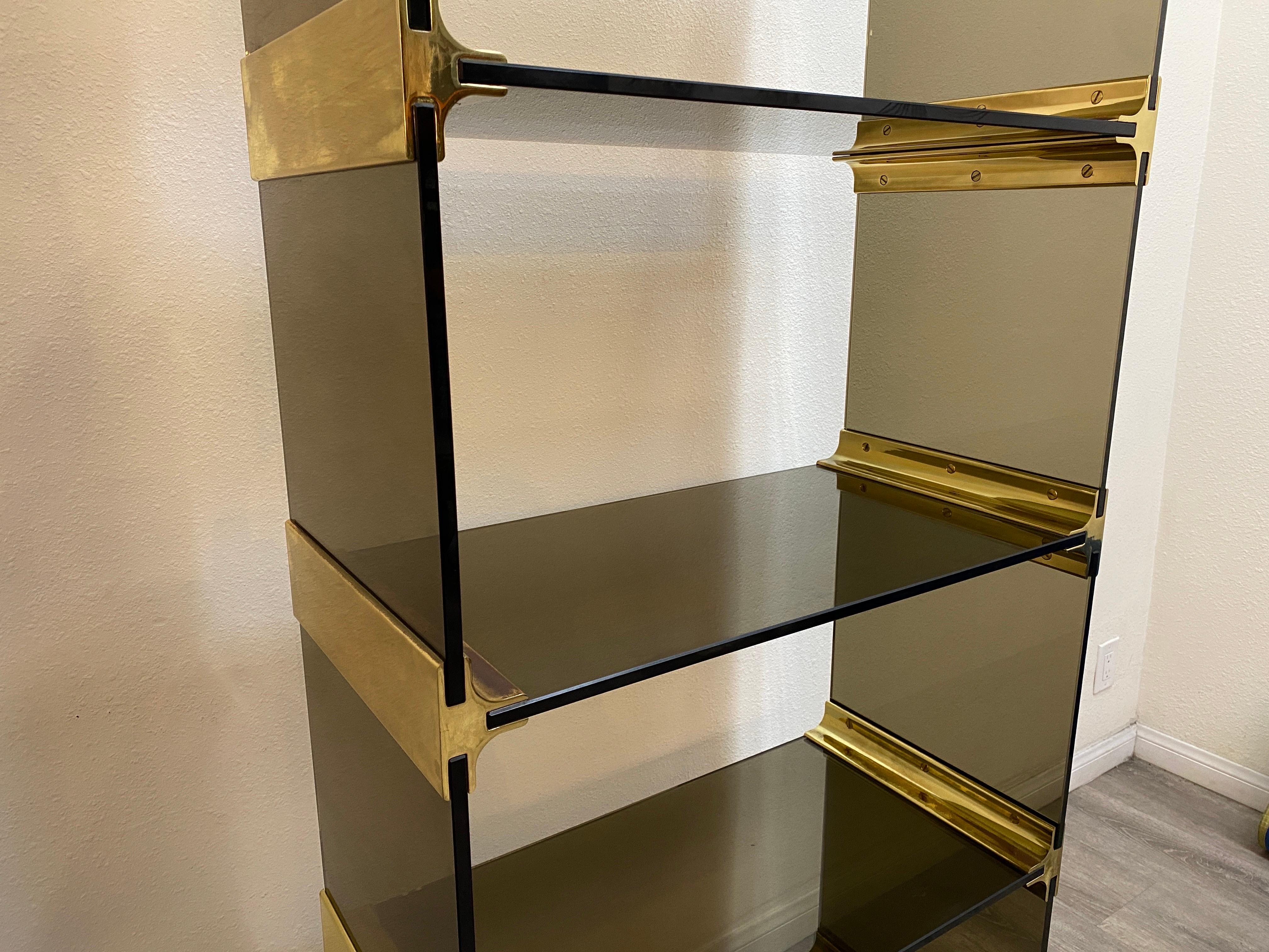 Pace Collection Smoke Glass and Brass Etagere In Good Condition For Sale In North Hollywood, CA