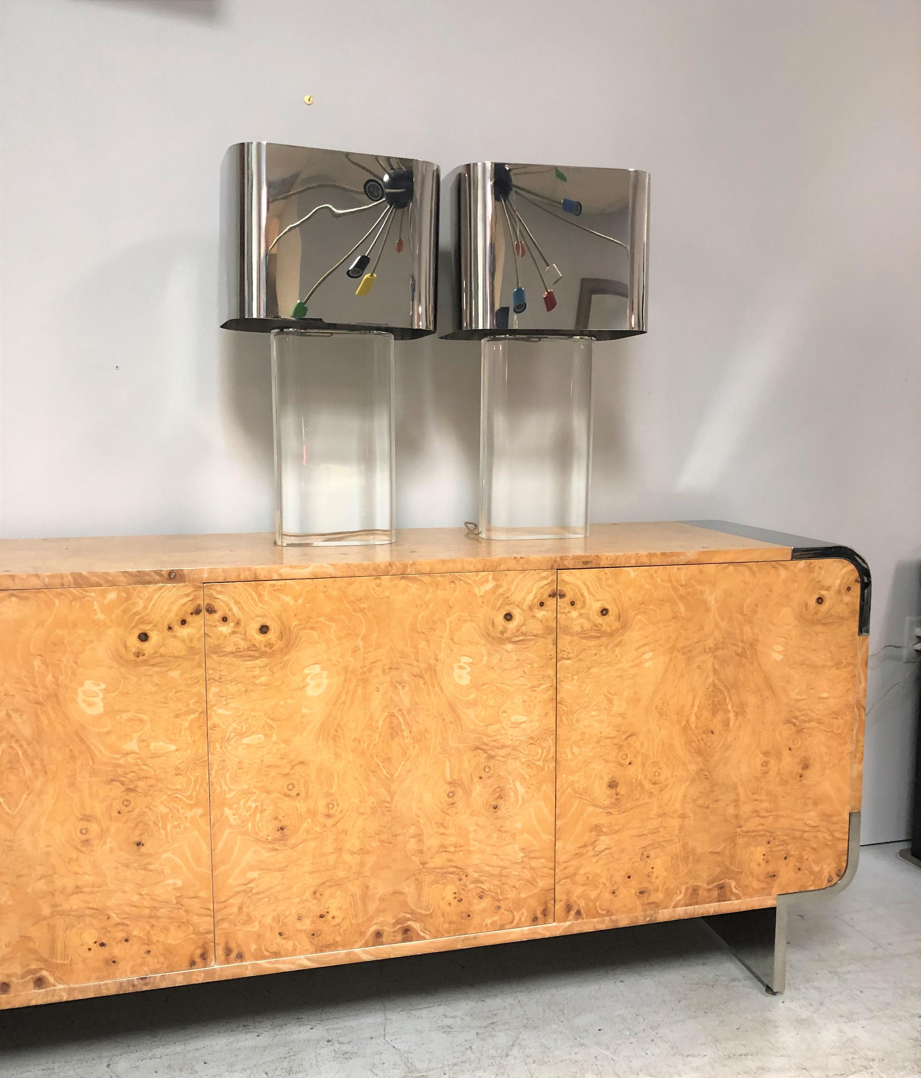 Pace Collection Stainless Steel and Burl Sideboard Console Credenza Cabinet  5