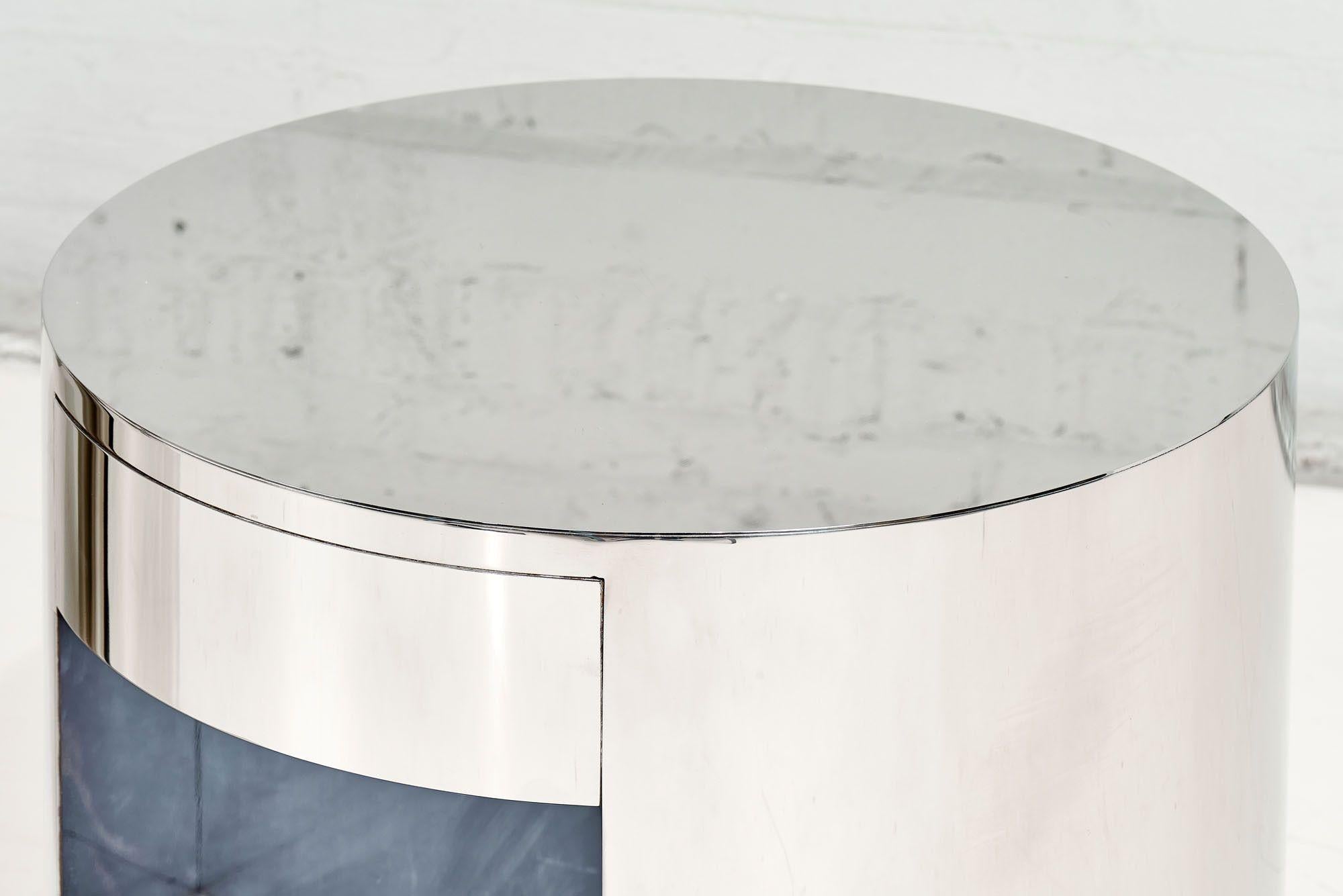 Late 20th Century Pace Collection Stainless Steel Drum Tables with Drawer, 1970
