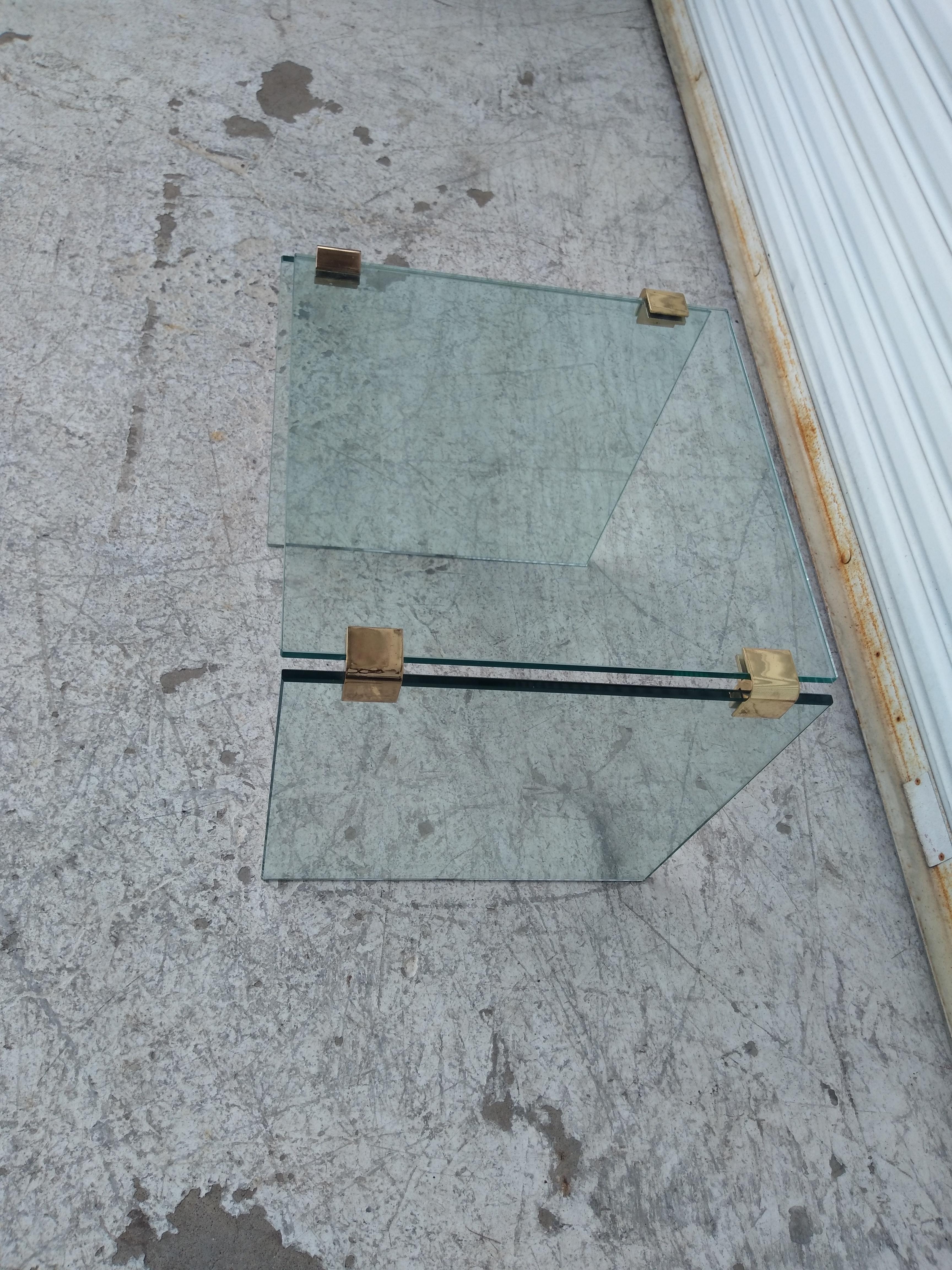 American Pace Collection Style Glass Table with Brass Accents For Sale