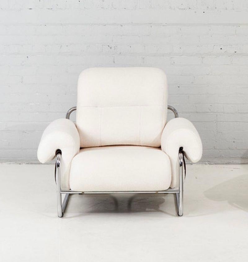Pace Collection Tucroma Lounge Chair von Guido Faleschini, Italien 1975. Neu gepolstert mit weißem Bouclé.