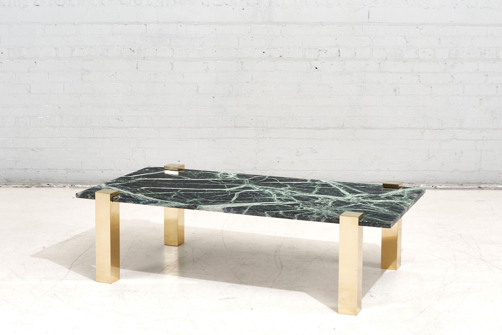 Pace Collection Verde green marble and brass coffee table by Leon Rosen, 1970.