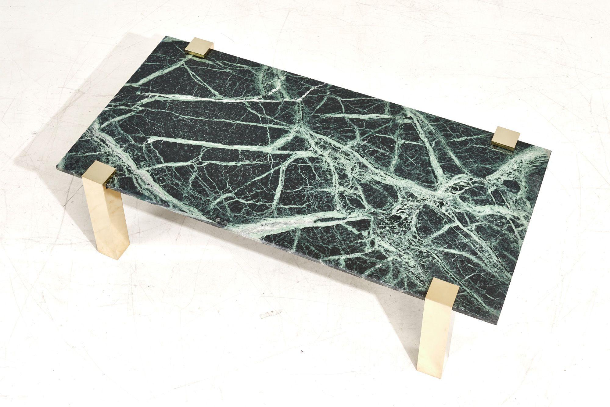 Mid-Century Modern Pace Collection Verde Green Marble and Brass Coffee Table, 1970 For Sale