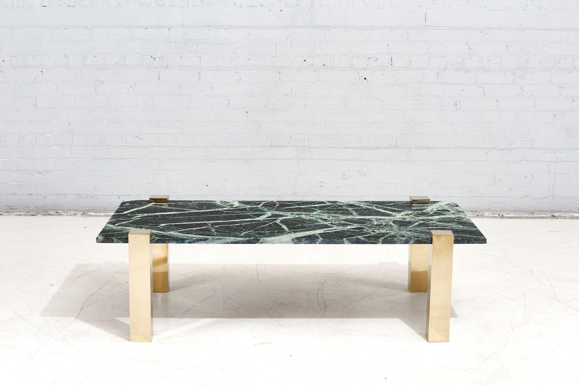American Pace Collection Verde Green Marble and Brass Coffee Table, 1970 For Sale