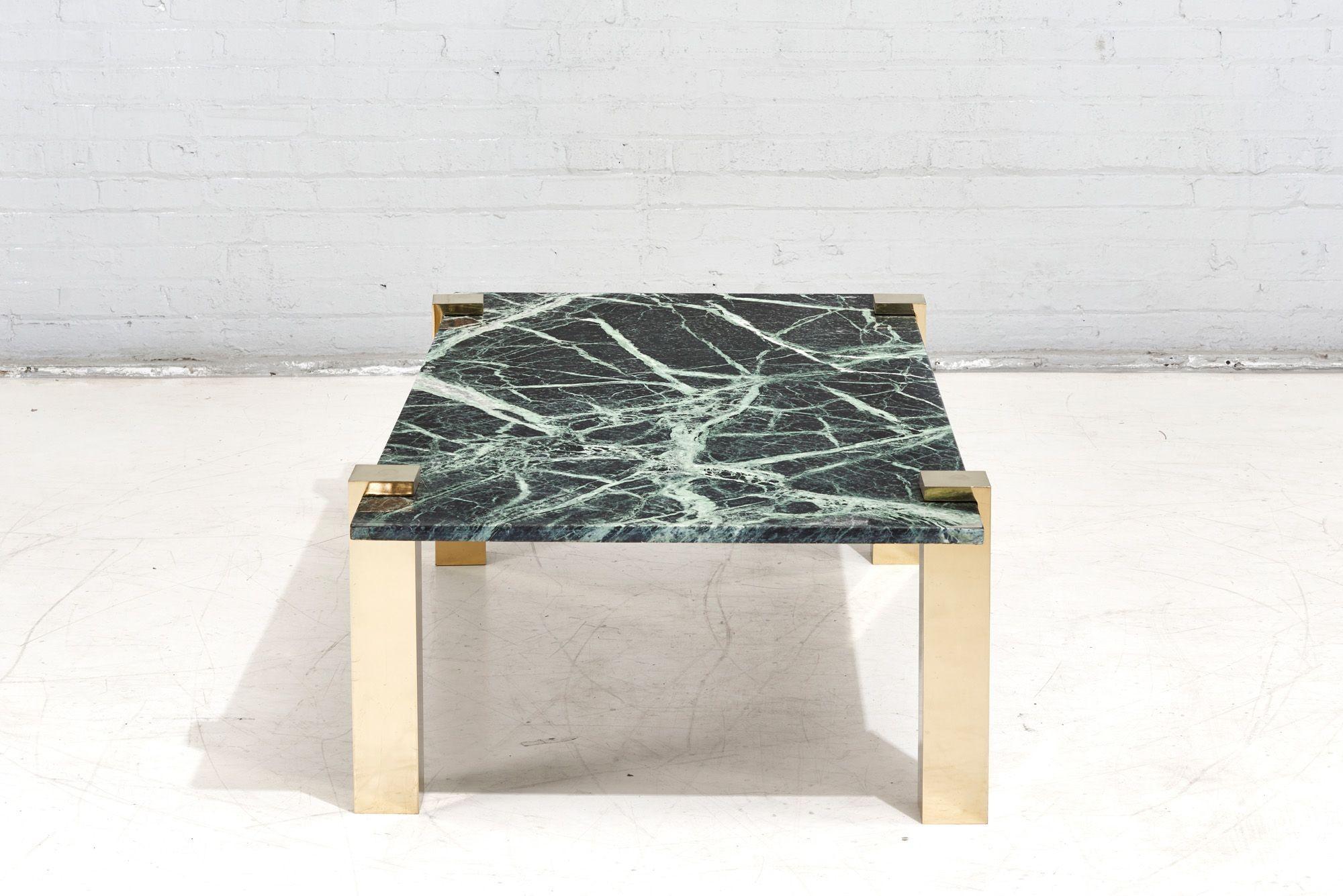 Pace Collection Verde Green Marble and Brass Coffee Table, 1970 For Sale 3