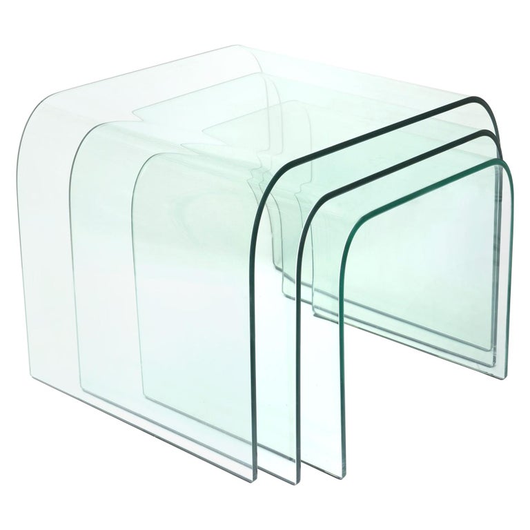 Pace Collection Waterfall Bent Glass Nesting Tables By Fiam Trio