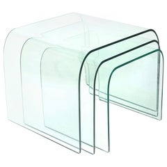 Pace Collection Waterfall Bent Glass Nesting Tables by Fiam Trio