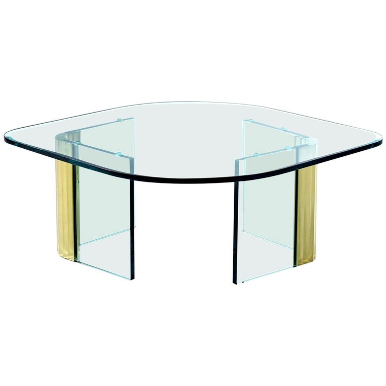 Pace Collection Waterfall Scalloped Brass and Glass Coffee Table by