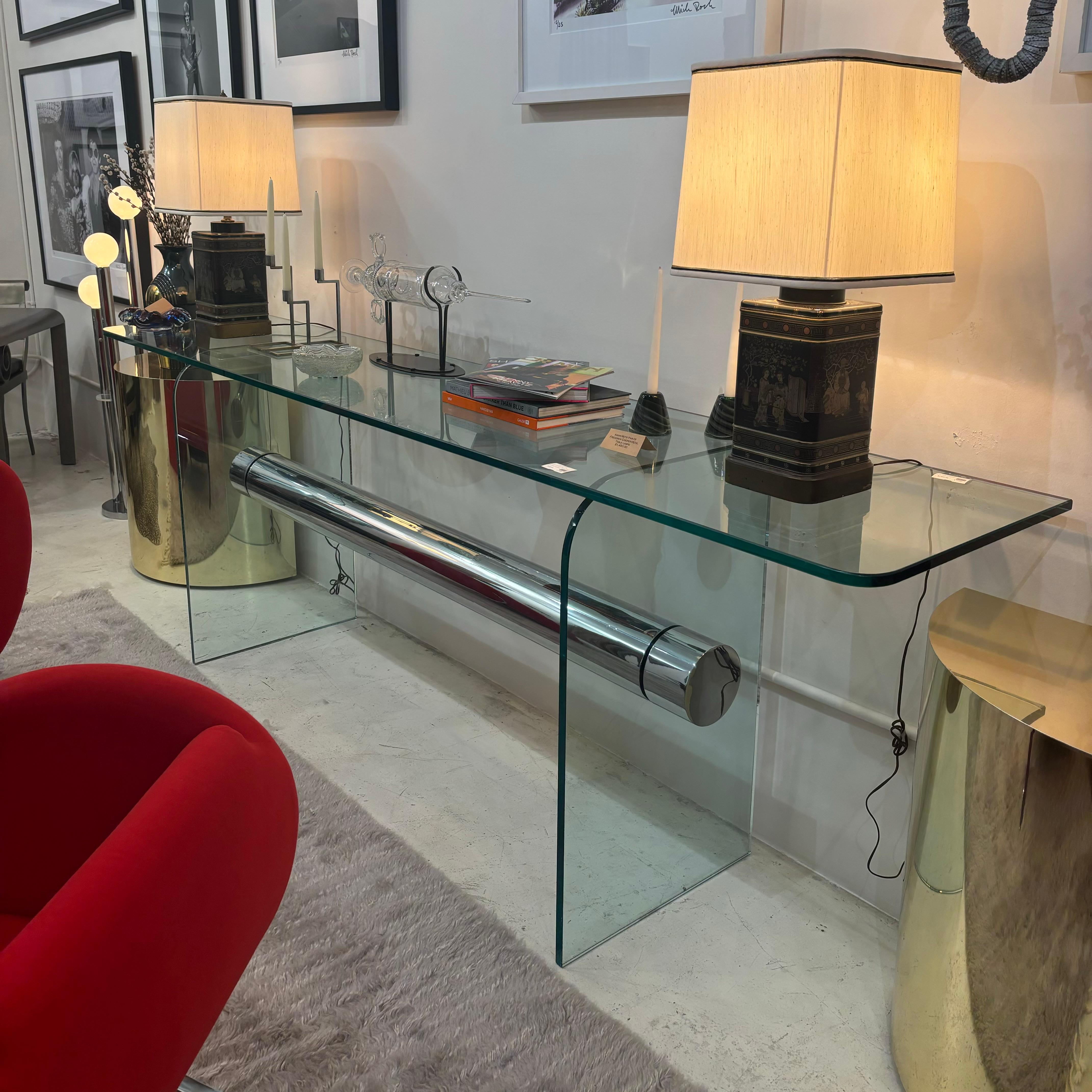 American Pace Collection XL Glass & Chrome Console Table by Leon Rosen