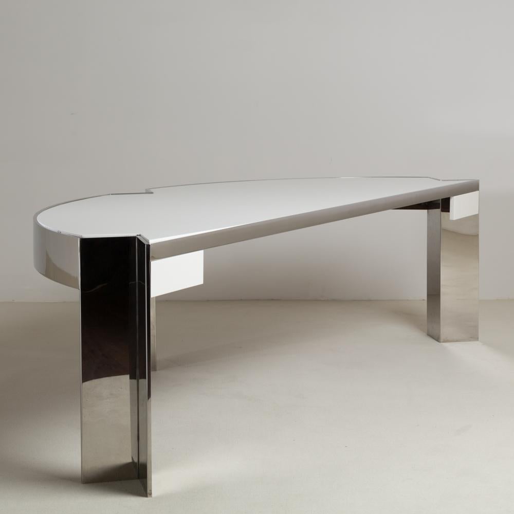Pace Designed Chromium Steel and Ivory Lacquer Desk, 1970s 1
