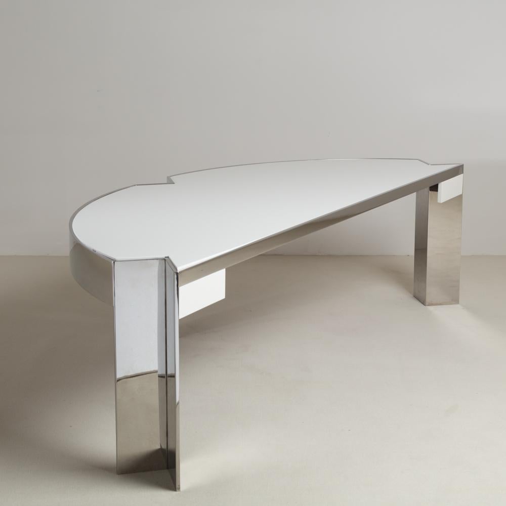 Pace Designed Chromium Steel and Ivory Lacquer Desk, 1970s 2