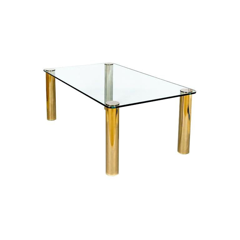 Pace Dining Table with Patinated Brass Legs and Glass Top For Sale at