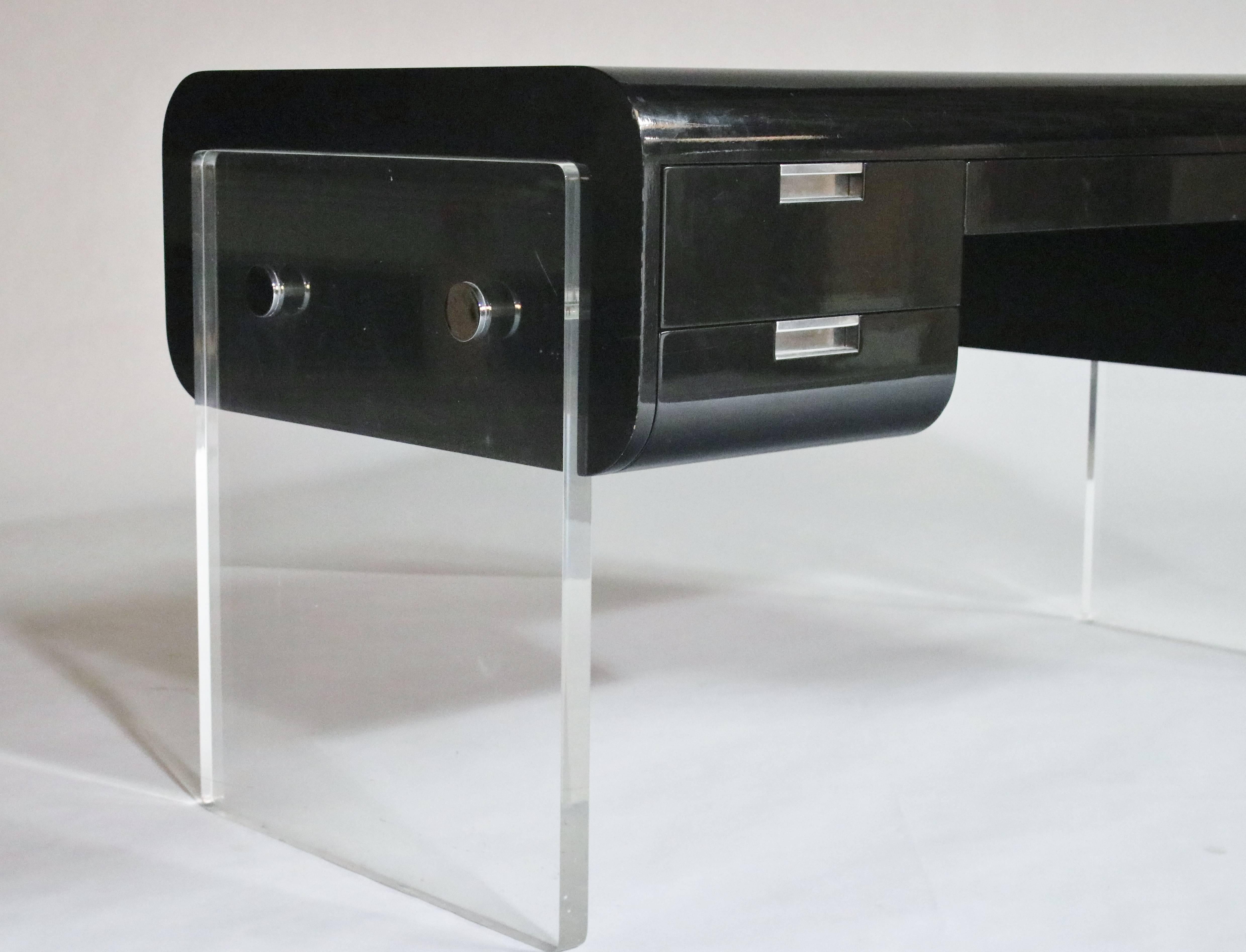 Lacquered Pace Floating Desk on Lucite Frame