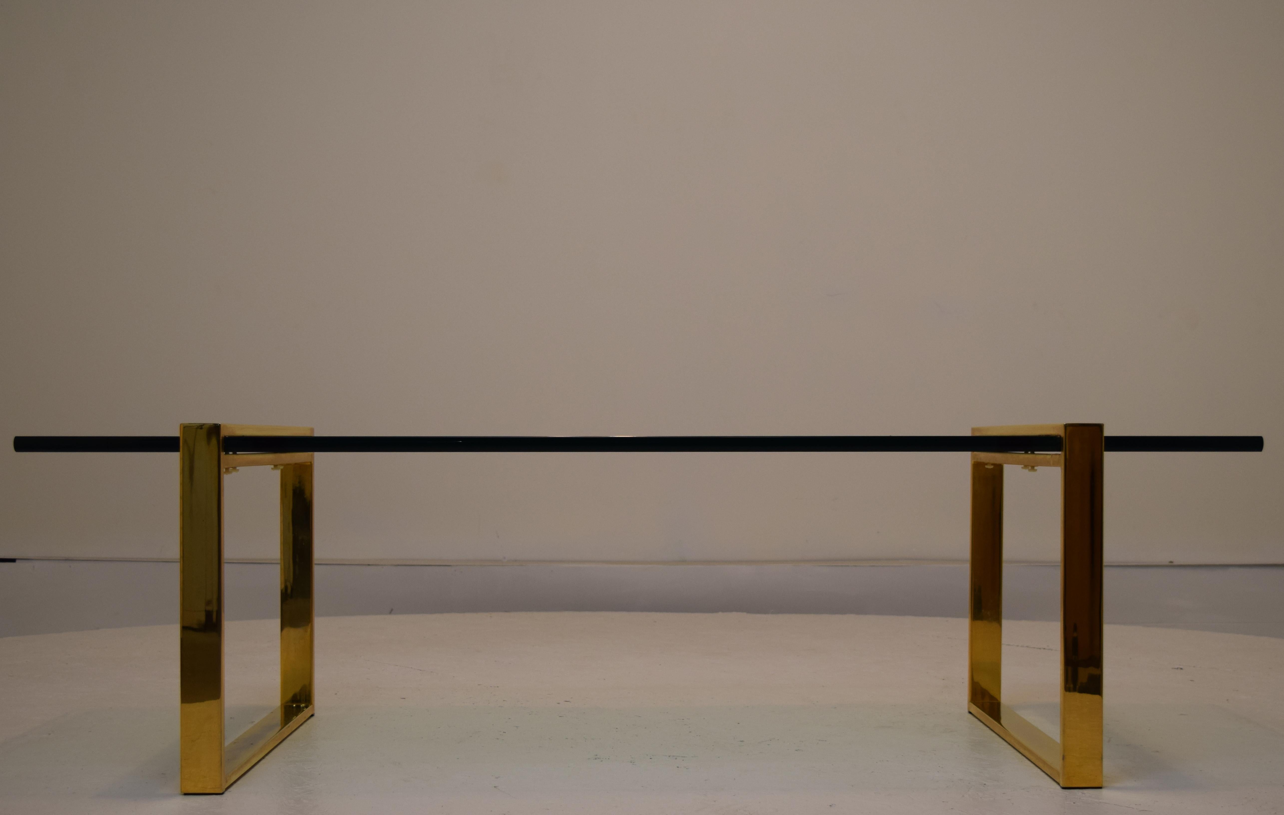 Produced by Pace in the 1970s, these coffee or reception area tables were provided in various finishes, this one is gold-plated. All original with original .75