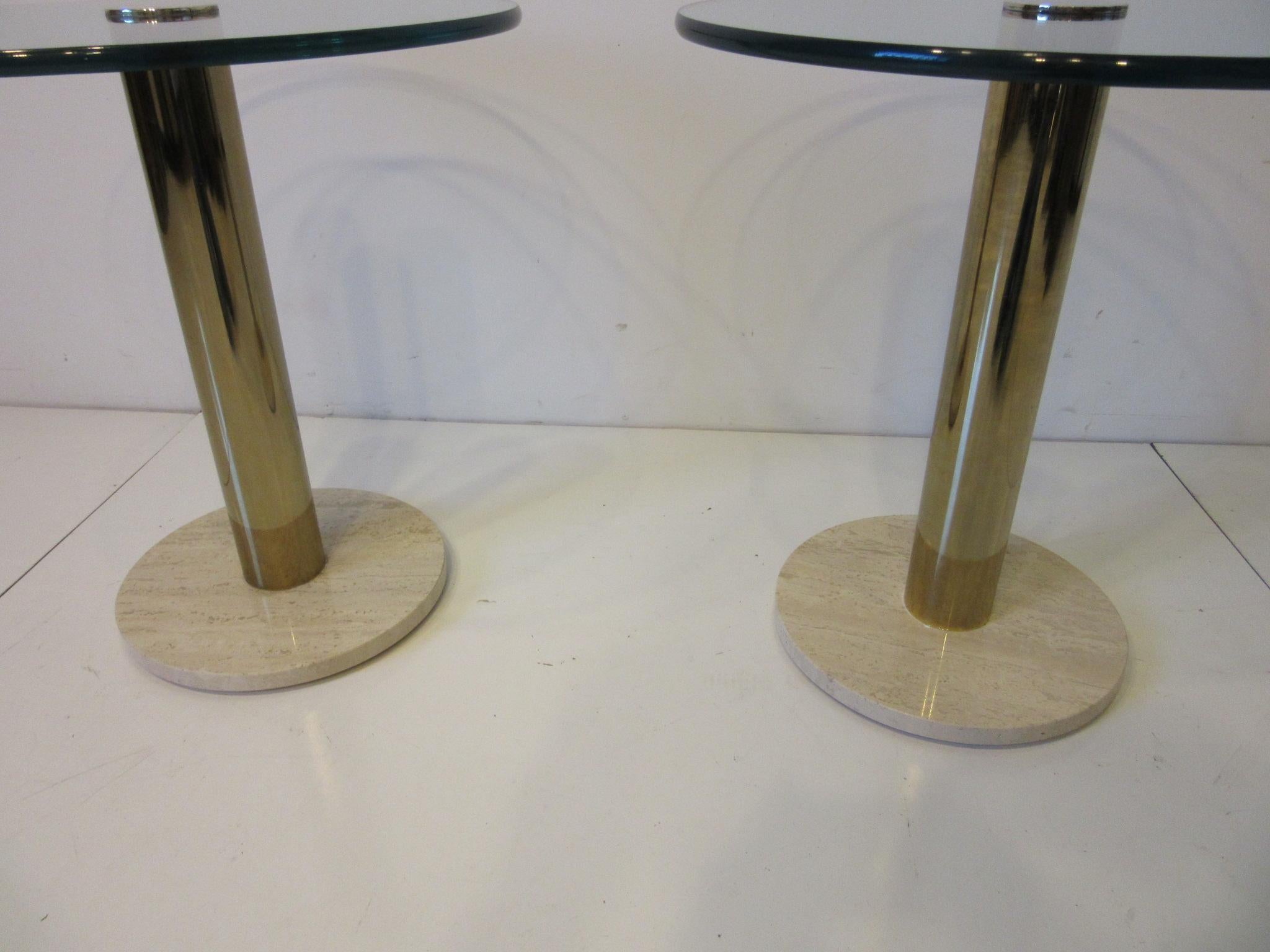 Modern Pace Glass / Marble and Brass Italian Styled Side Tables