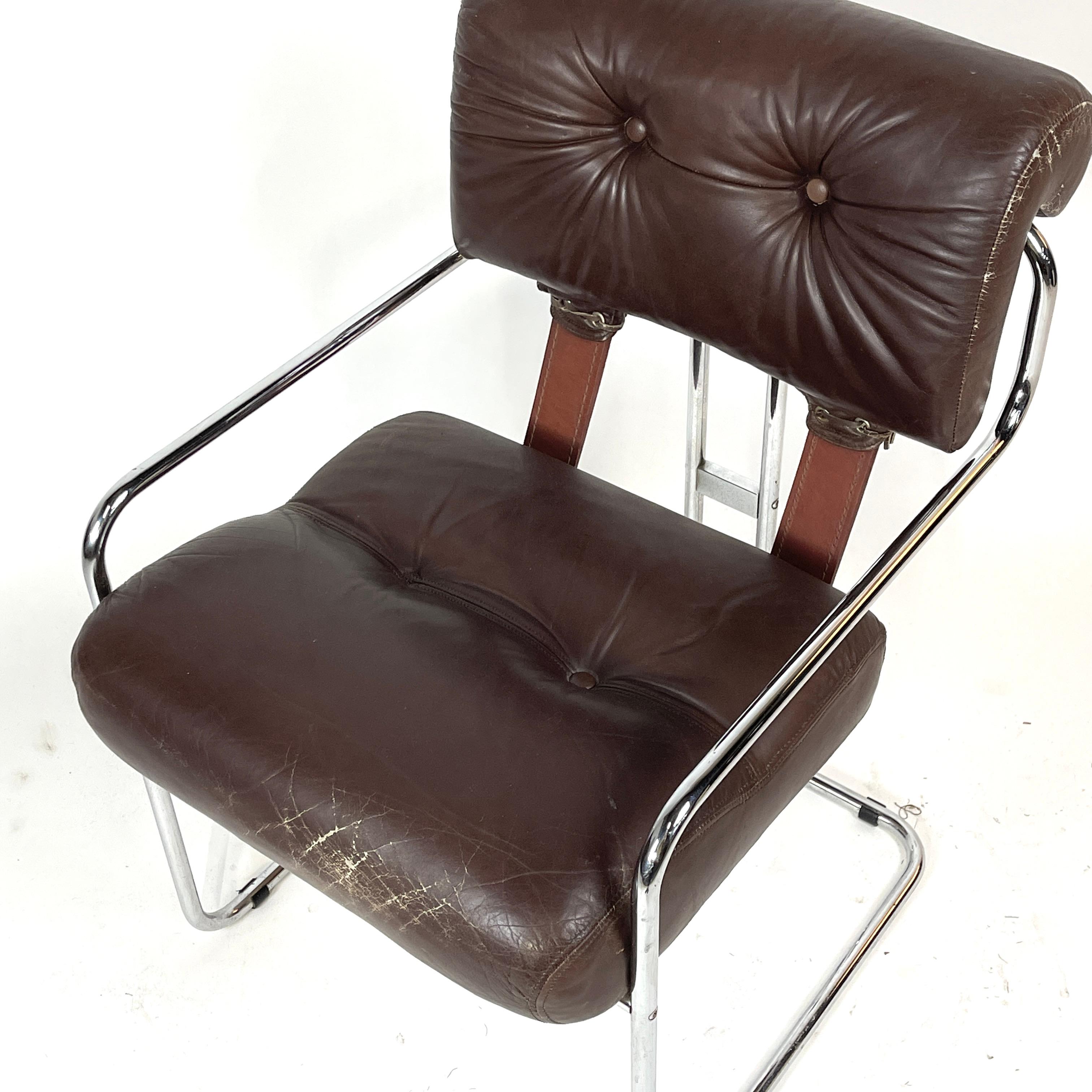 Pace Guido Faleschini 'Tucroma' Sculptural Leather & Chrome Chair Postmodern 3