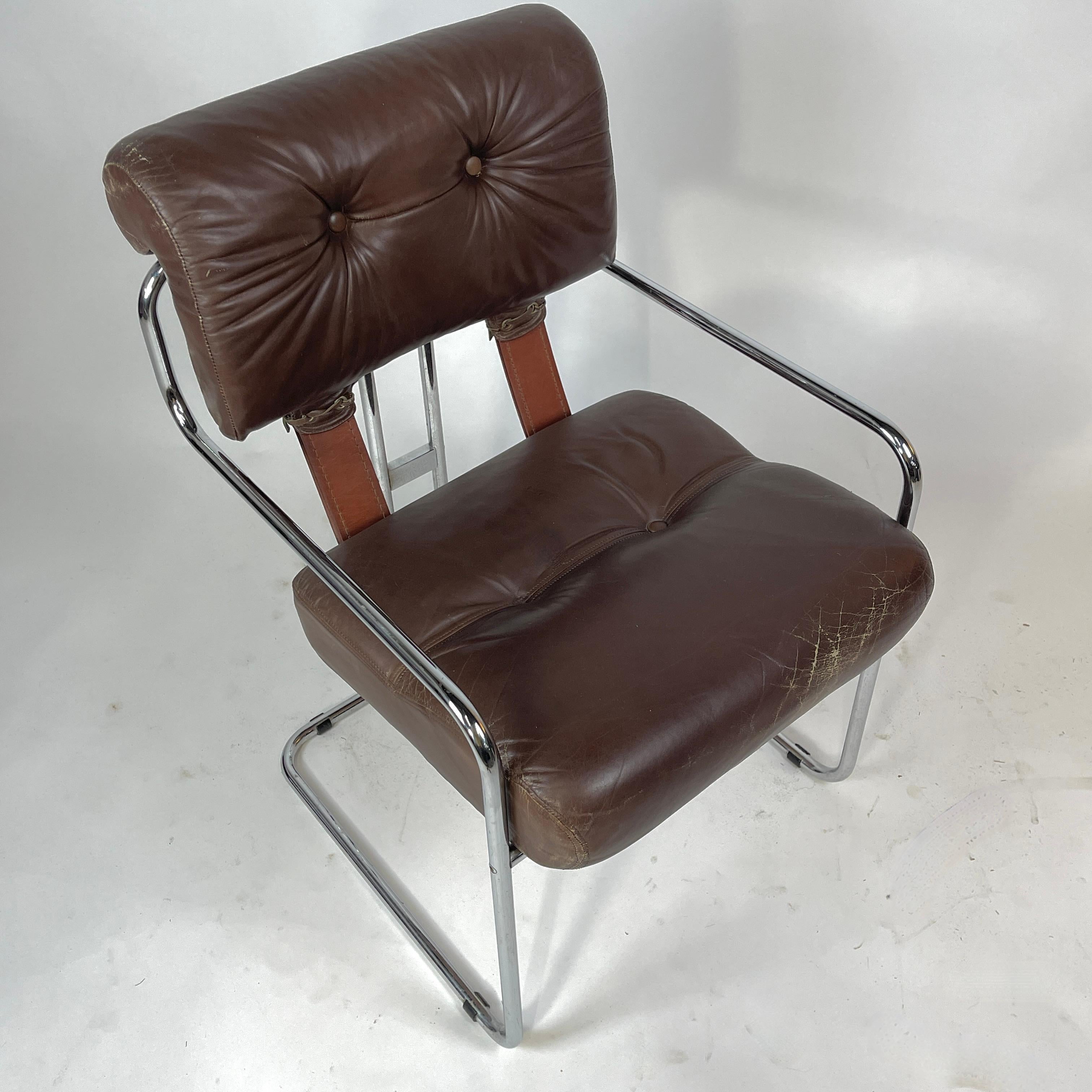 Pace Guido Faleschini 'Tucroma' Sculptural Leather & Chrome Chair Postmodern 4