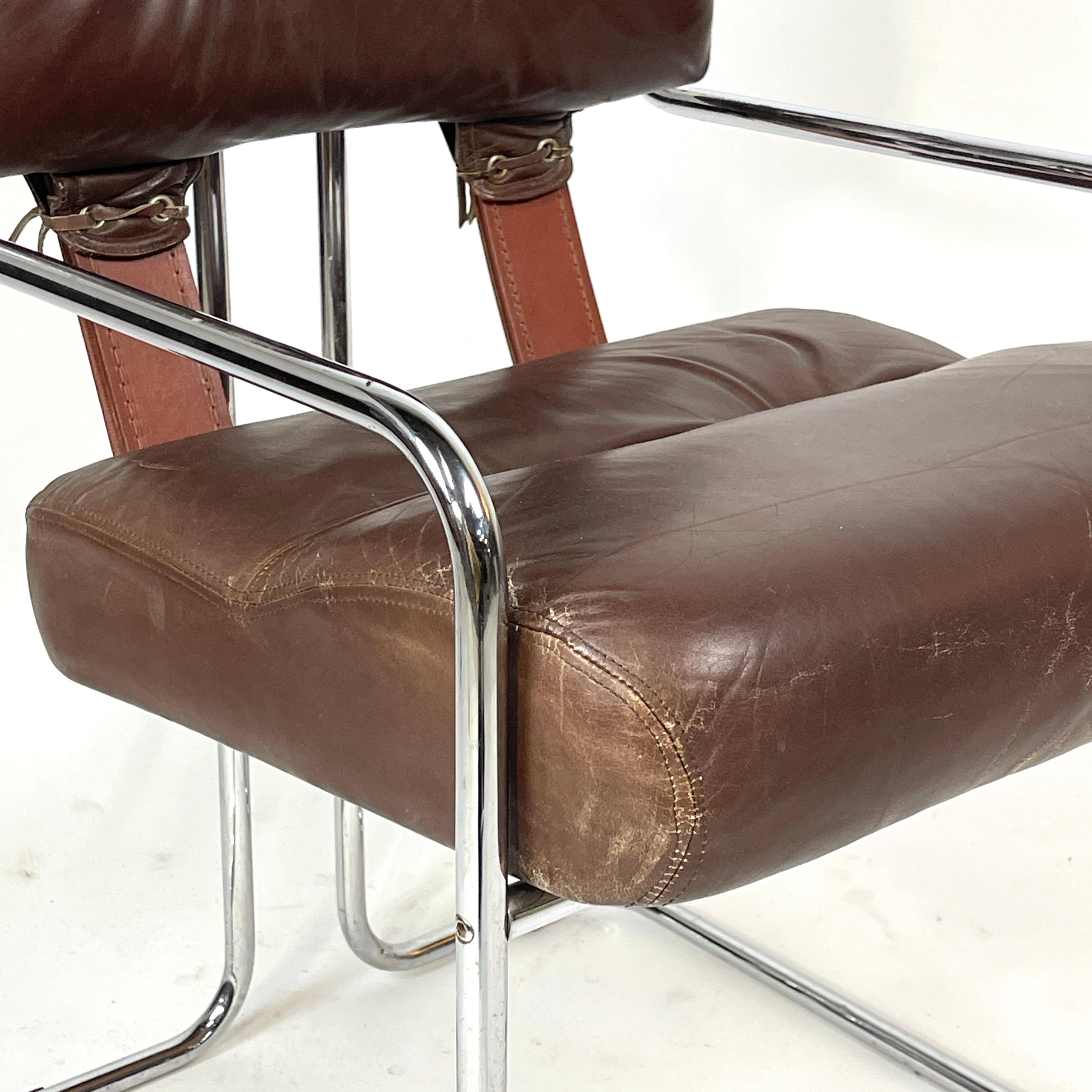 Pace Guido Faleschini 'Tucroma' Sculptural Leather & Chrome Chair Postmodern 7