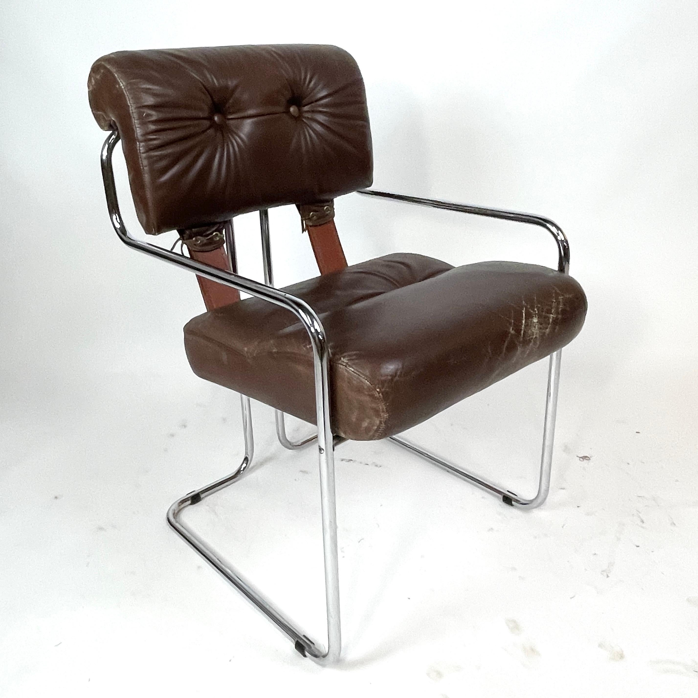 Pace Guido Faleschini 'Tucroma' Sculptural Leather & Chrome Chair Postmodern 9